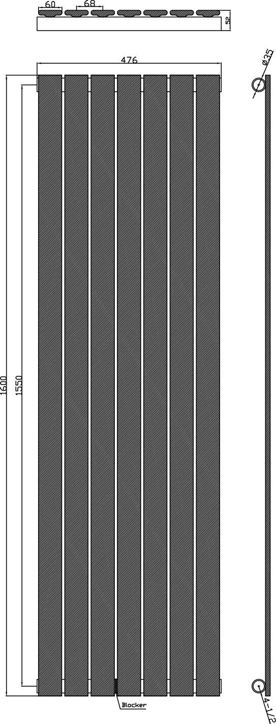 Scudo Bravo anthracite designer radiator, single panel vertical, 1600mm x 476mm