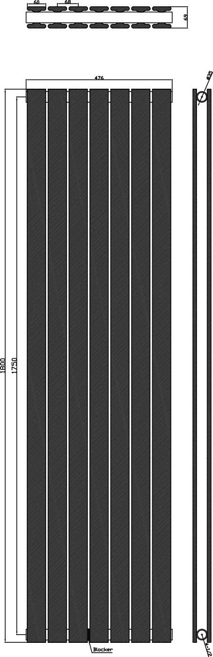 Scudo Bravo anthracite designer radiator, double panel, 1800mm height x 476mm width