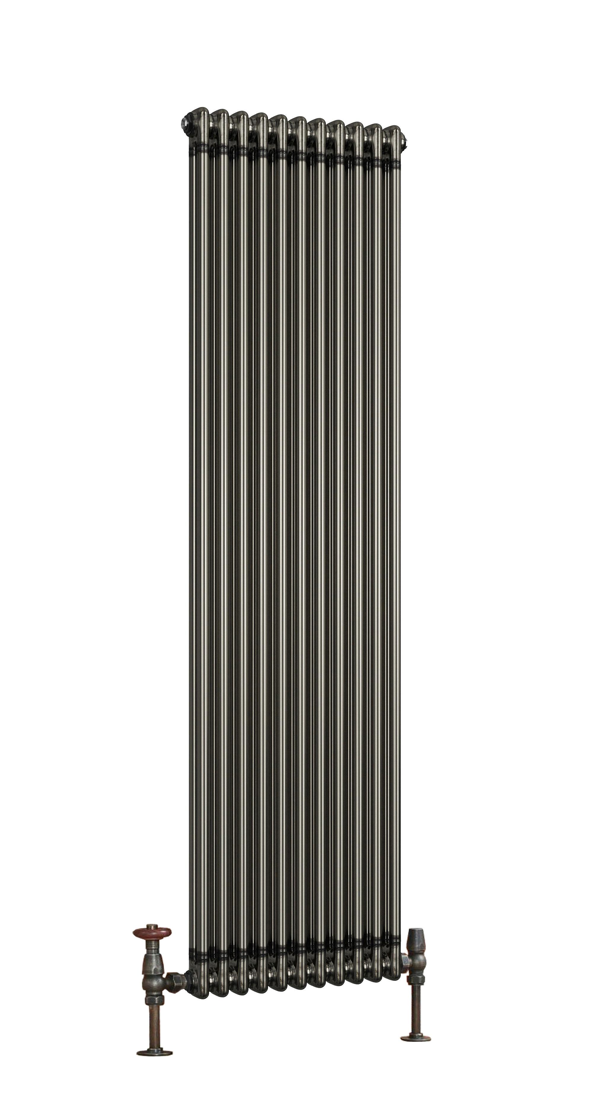 Scudo Column designer radiator in raw metal black finish, 2 column vertical design, 1800mm height