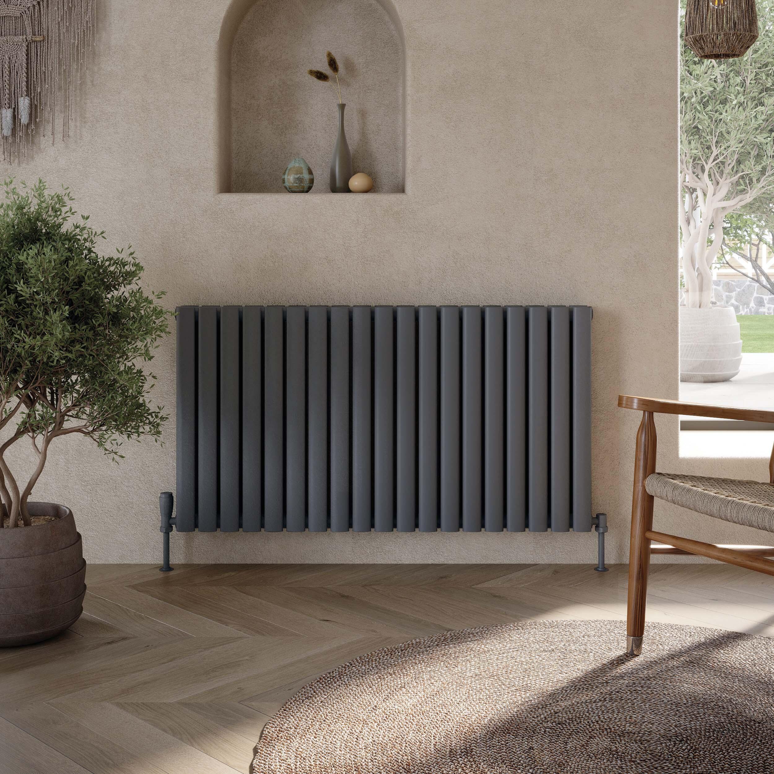 Scudo Apex white designer radiator, double panel, 600mm x 767mm dimensions