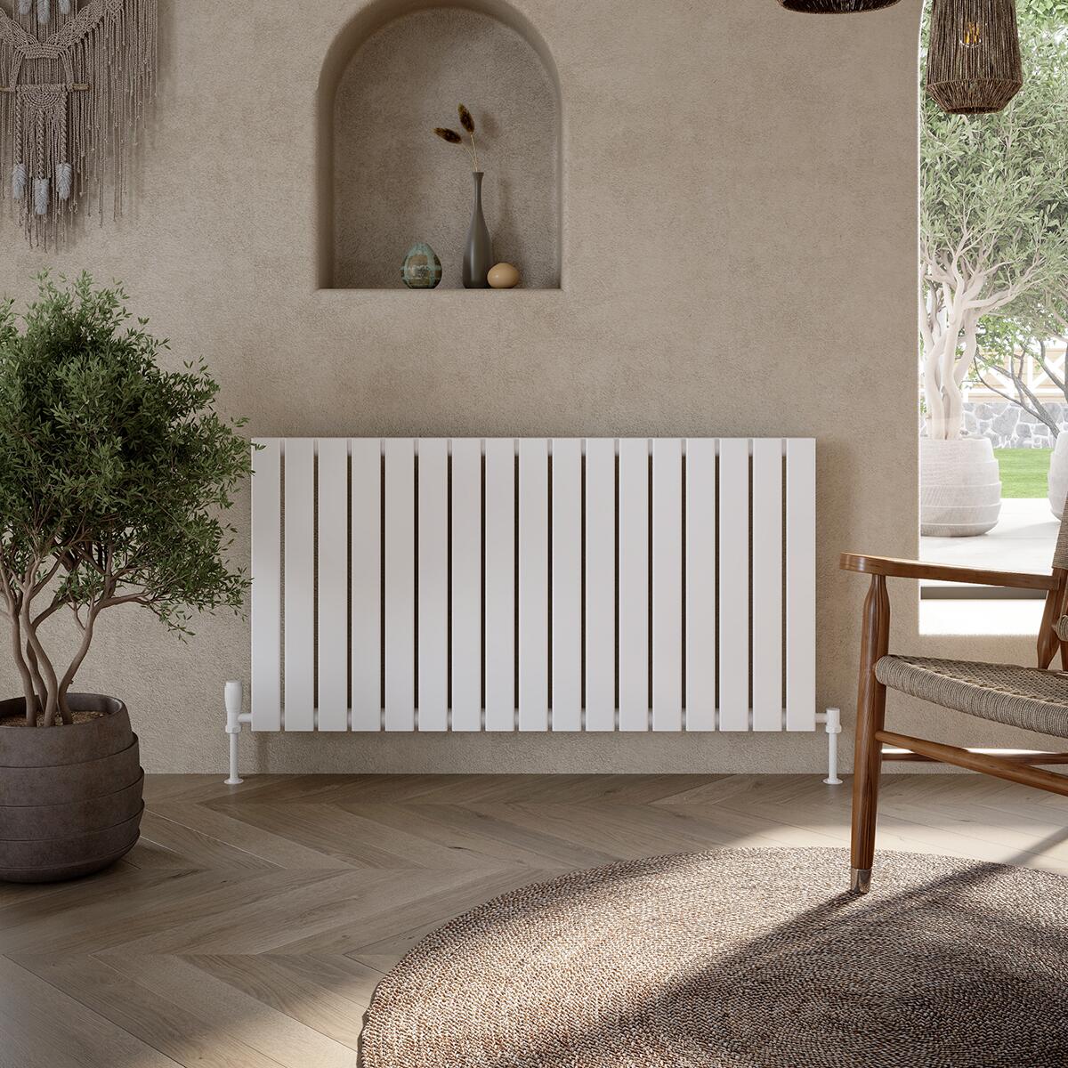 Scudo Apex white designer radiator, single panel, 600mm height x 944mm width
