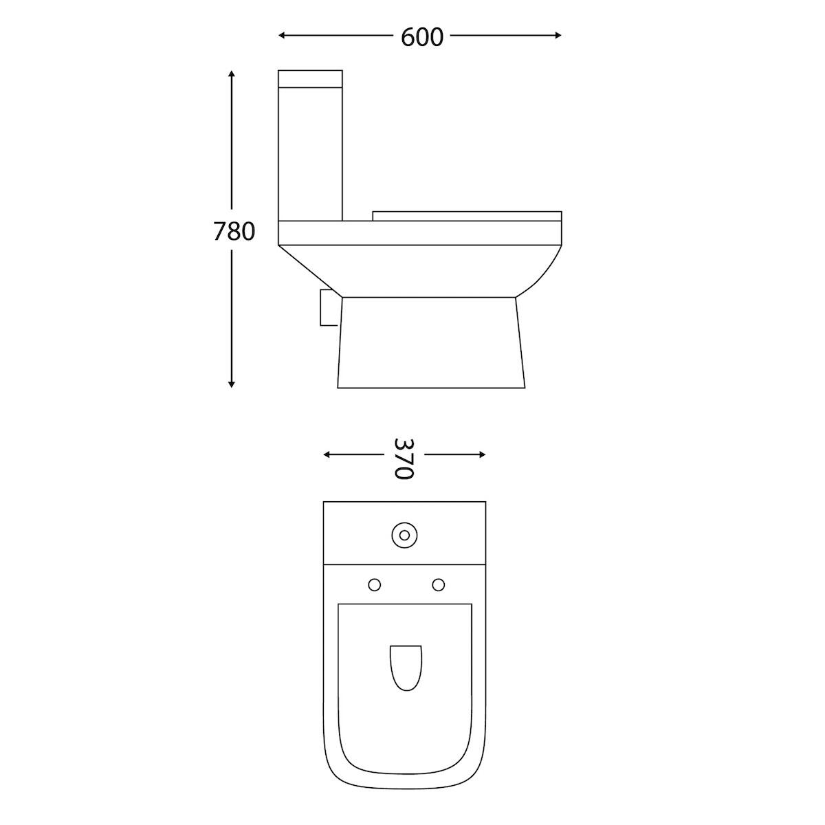 Scudo Porto white ceramic rimless WC toilet pan with soft square design and included seat