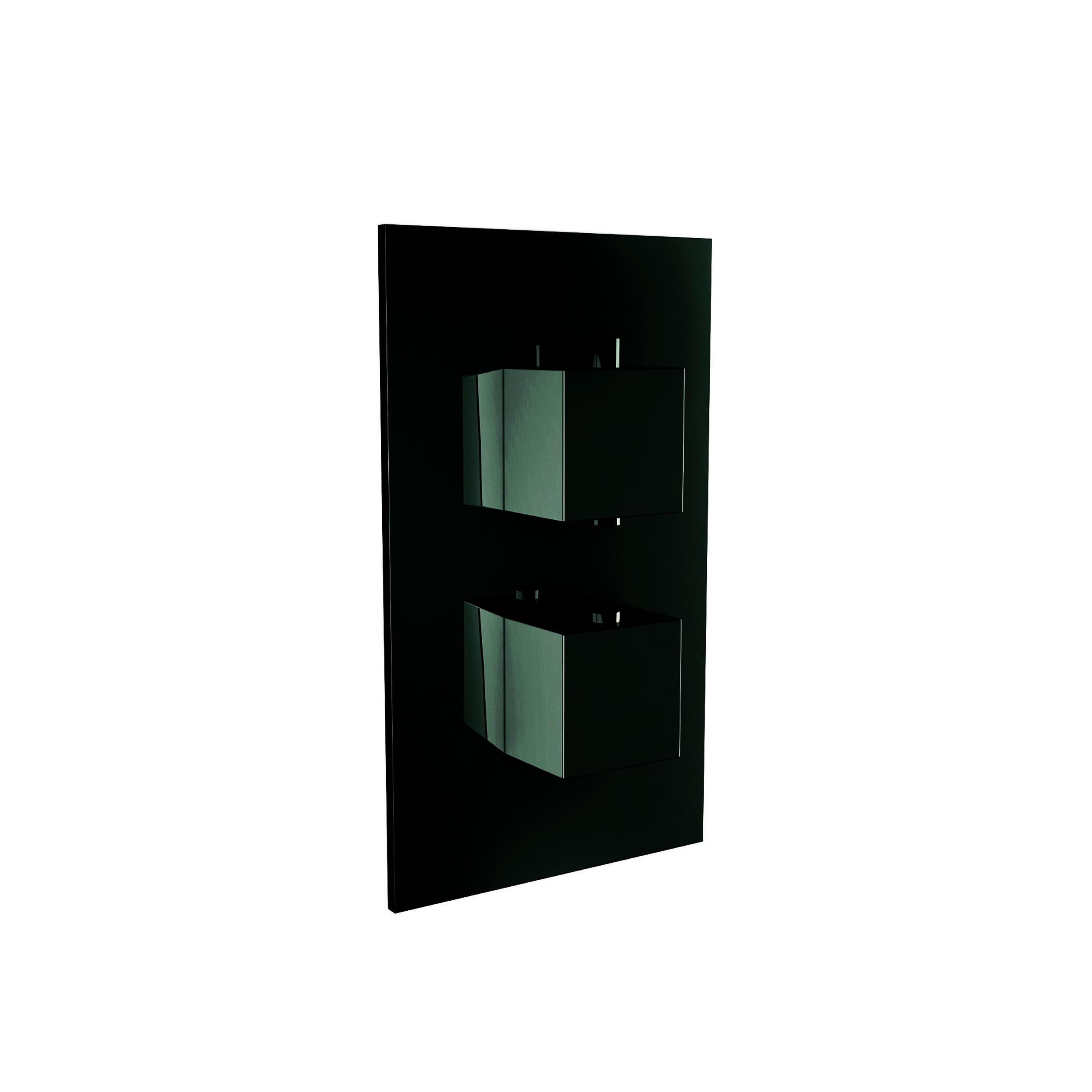 Scudo Mono square handled dual concealed thermostatic shower valve in black brass and steel