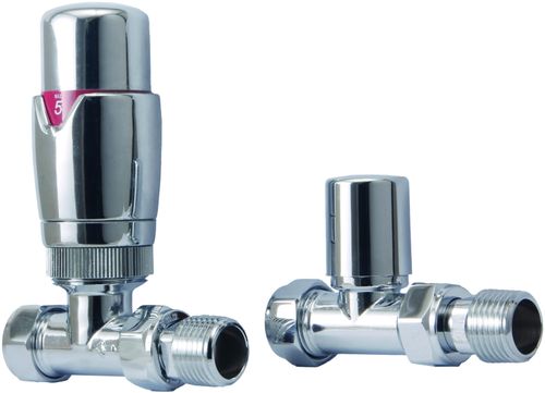 Scudo Designer straight thermostatic radiator valve twin pack, chrome finish