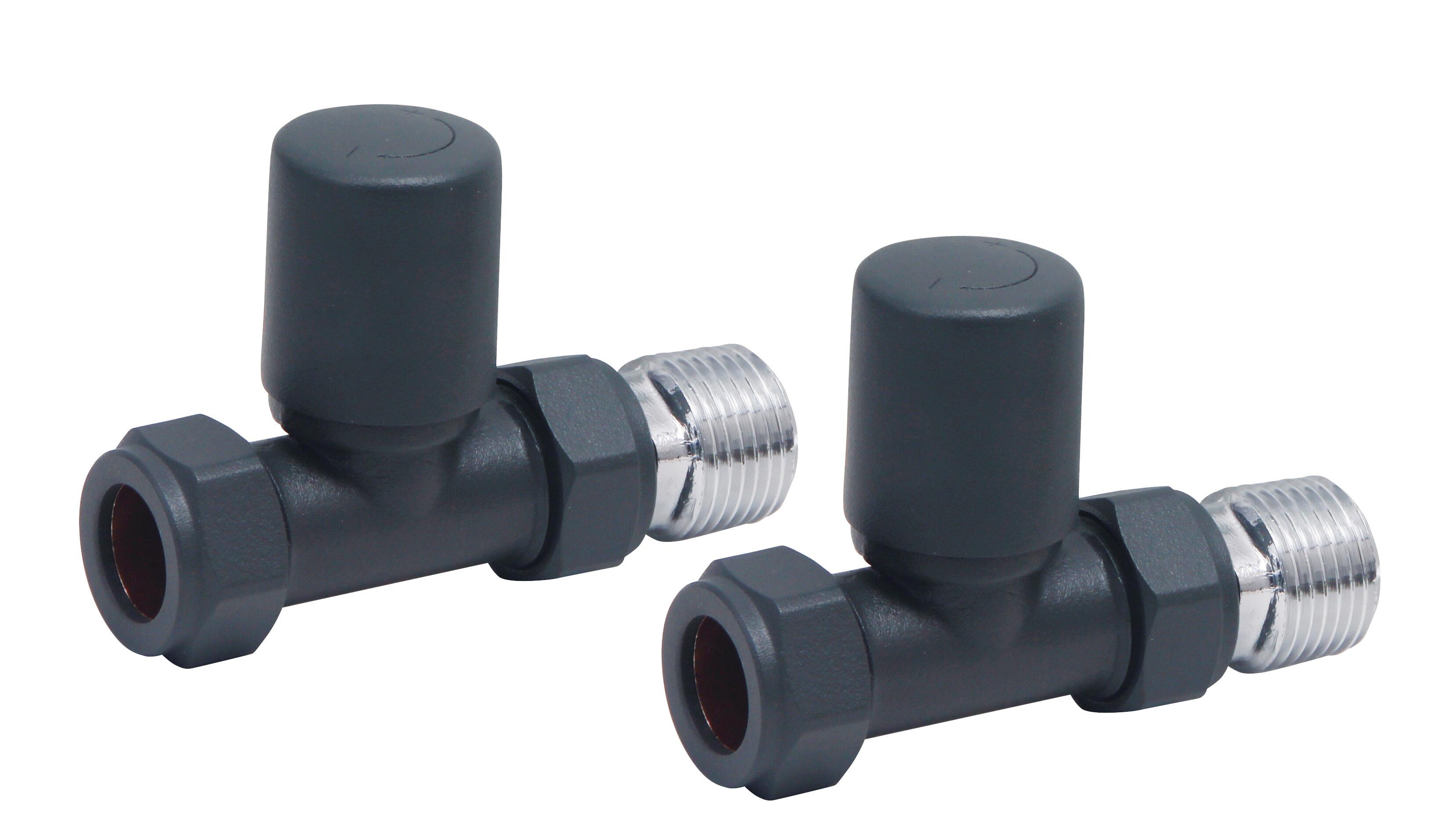 Scudo Carbon Anthracite angled radiator valve pair, 15mm, brass construction