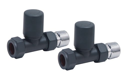Scudo Carbon Anthracite angled radiator valve pair, 15mm, brass construction