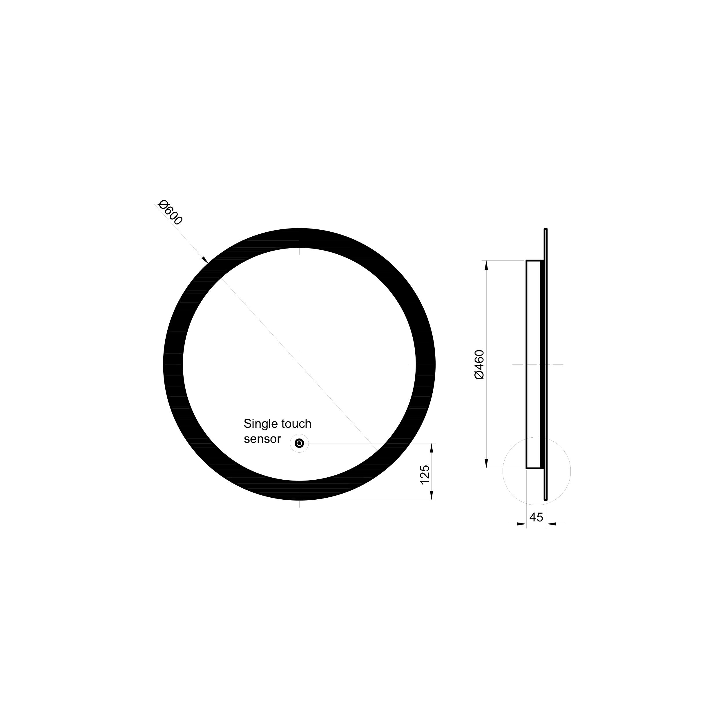 Scudo Lunar 600mm round LED mirror with demister pad, glass and steel