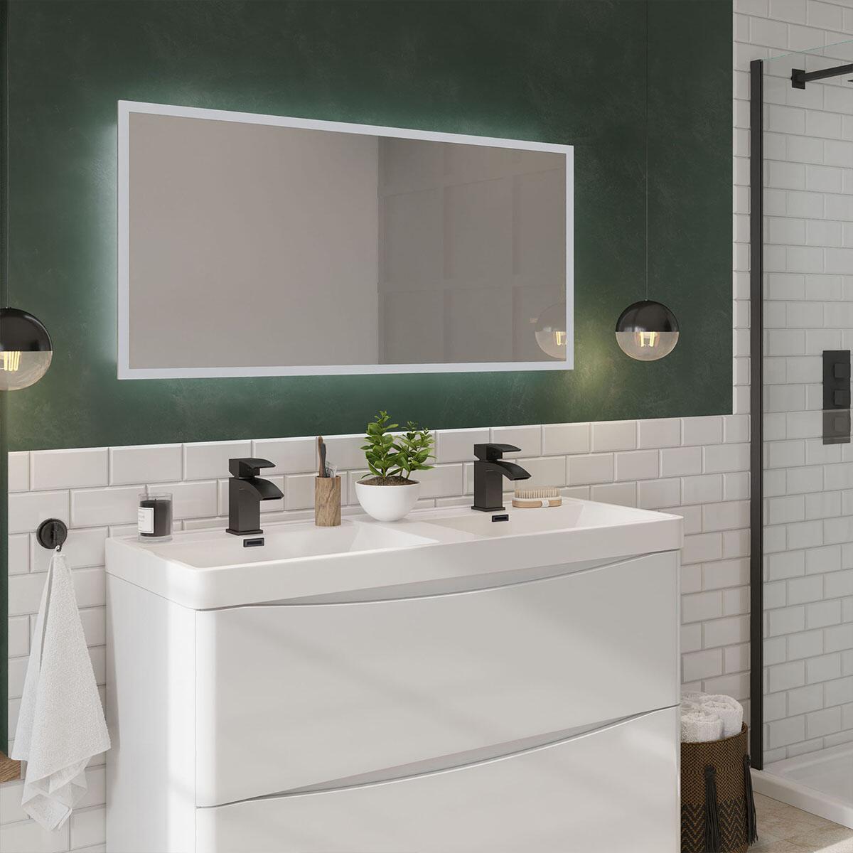 Scudo Mosca 1200mm x 600mm rectangular LED mirror with demister pad and shaver socket