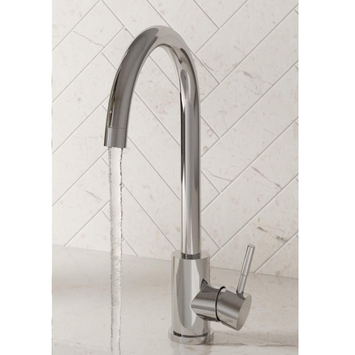 Scudo Manhattan chrome stainless steel 1 tap hole kitchen mixer tap with lever handle and swivel spout