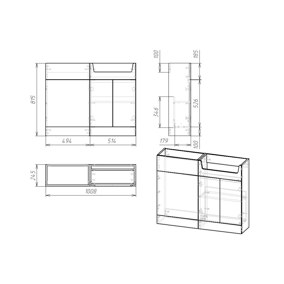 Scudo Carlo 514mm floorstanding bathroom unit in matt grey MDF with handles