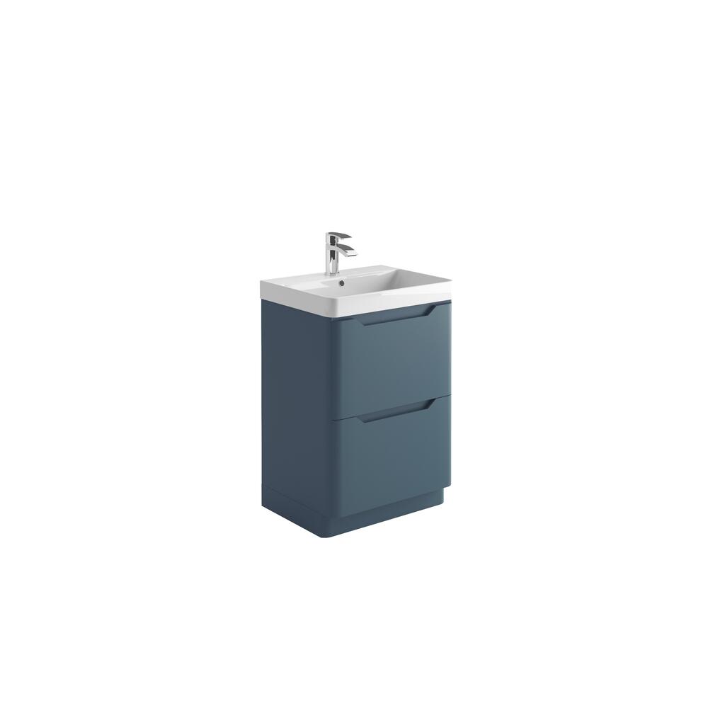 Scudo Ella 570mm floorstanding vanity unit in blue melamine with soft-close doors