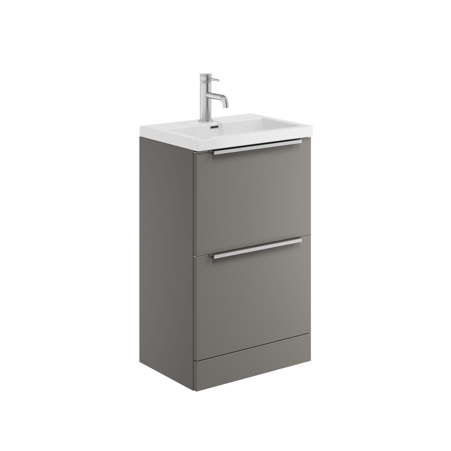 Scudo Muro PLUS 2 drawer freestanding basin unit, Dust Grey MFC, 530mm wide