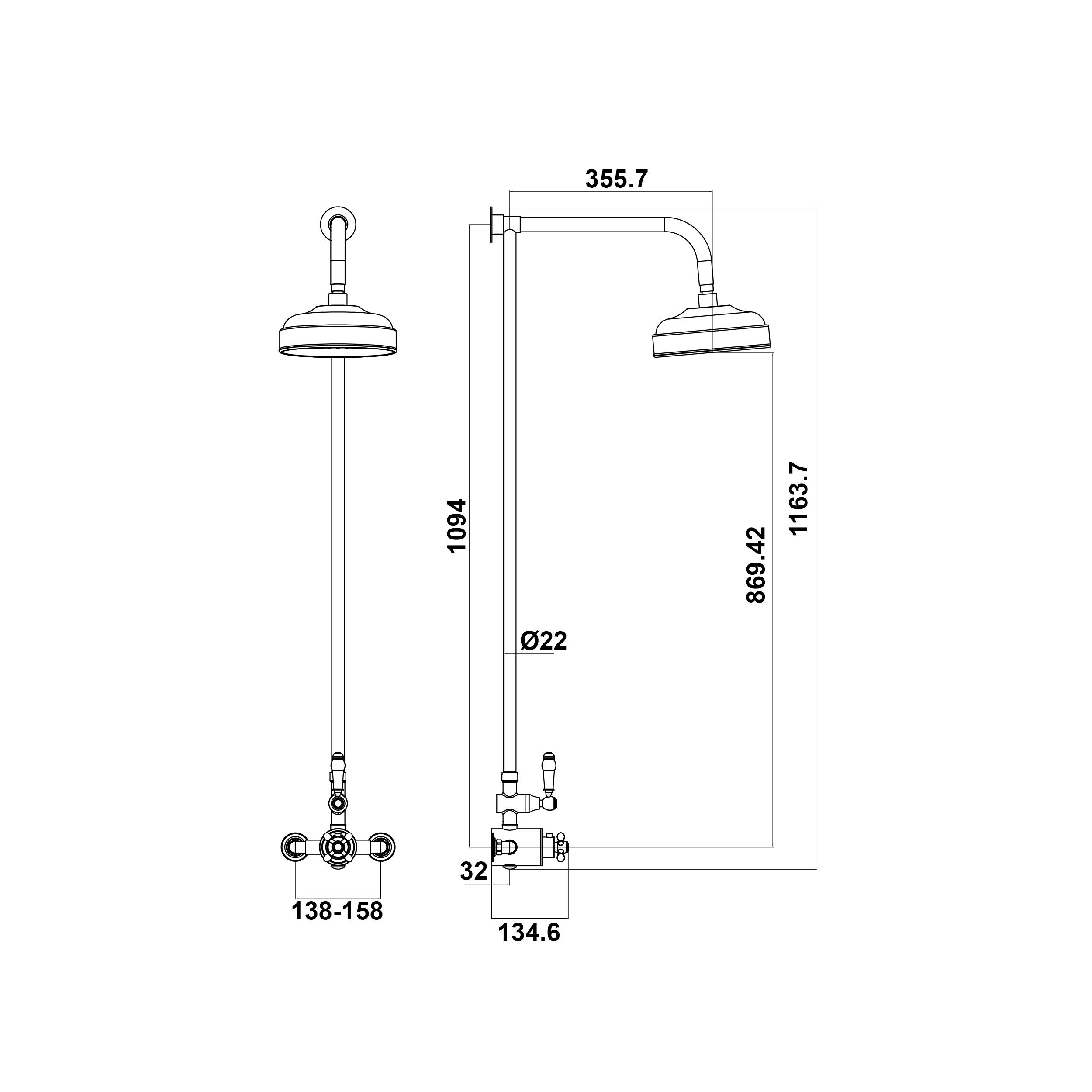 Scudo thermostatic exposed shower valve with fixed head, chrome finish