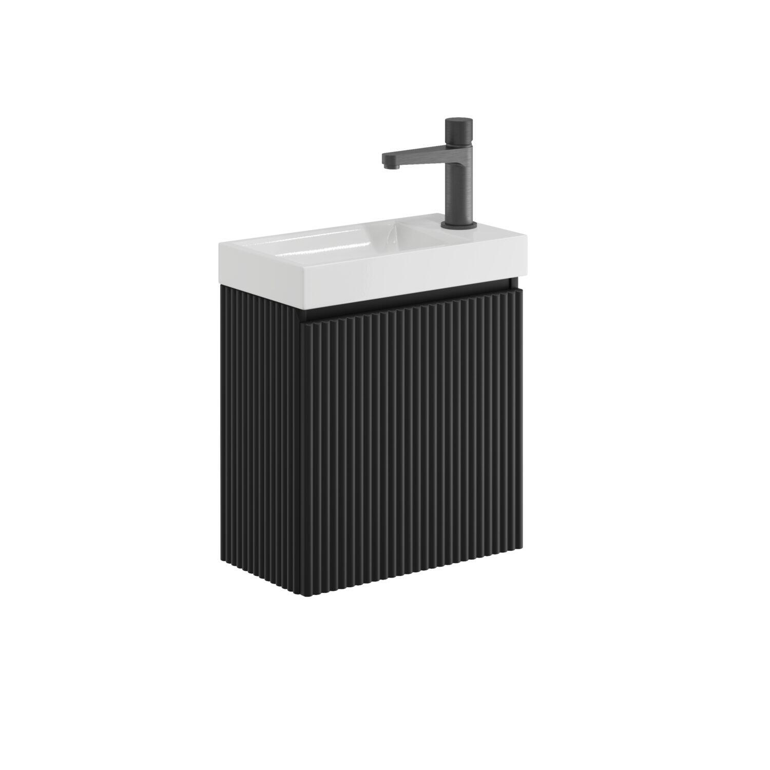 Scudo Linea wall mounted fluted cloakroom unit, matt black, 394mm width