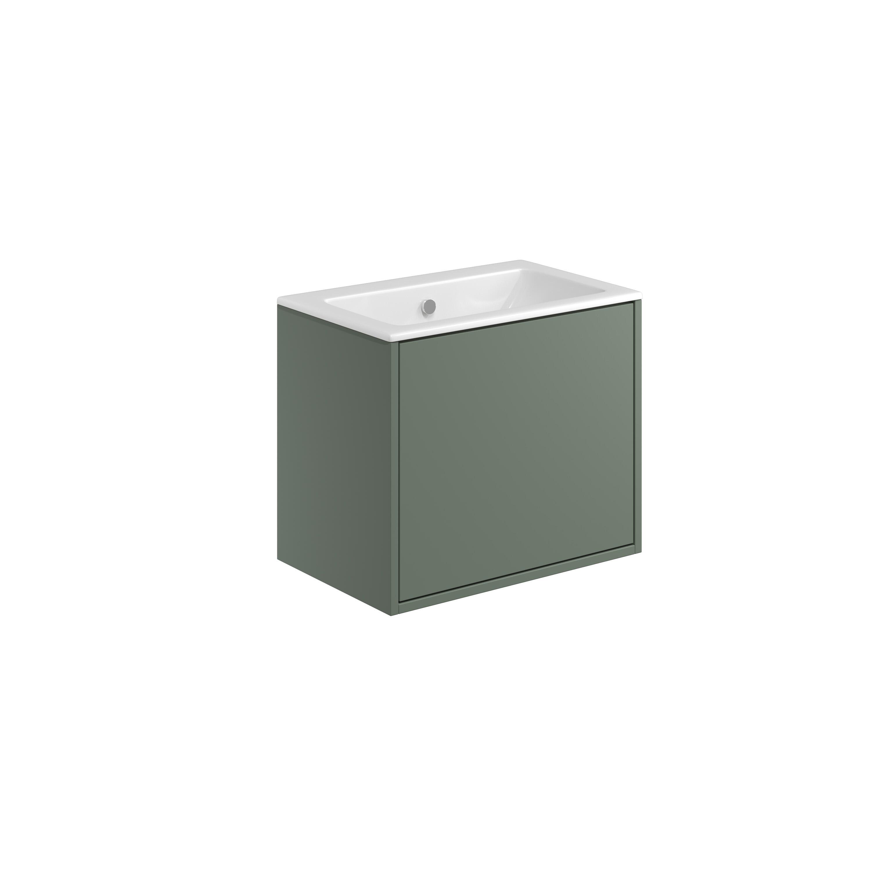Scudo Alfie wall hung vanity unit in Reed Green with fluted texture detailing, 580mm wide contemporary design