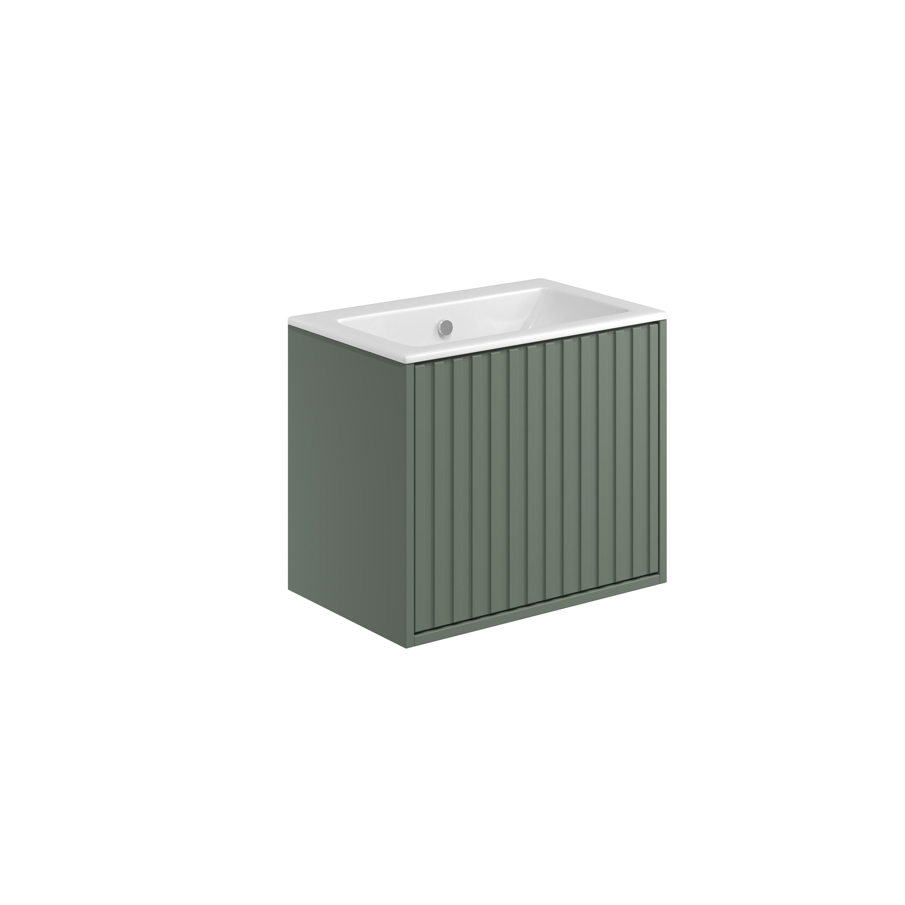 Scudo Alfie fluted wall hung vanity unit, Reed Green MFC, 410mm width, 610mm depth