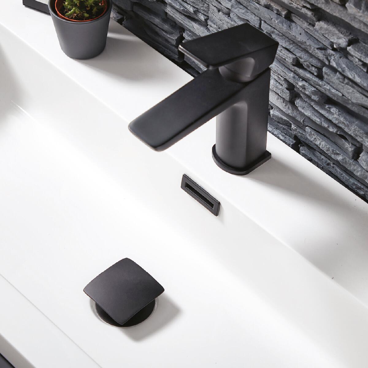 Scudo Square Unslotted Sprung Basin Waste in Matt Black
