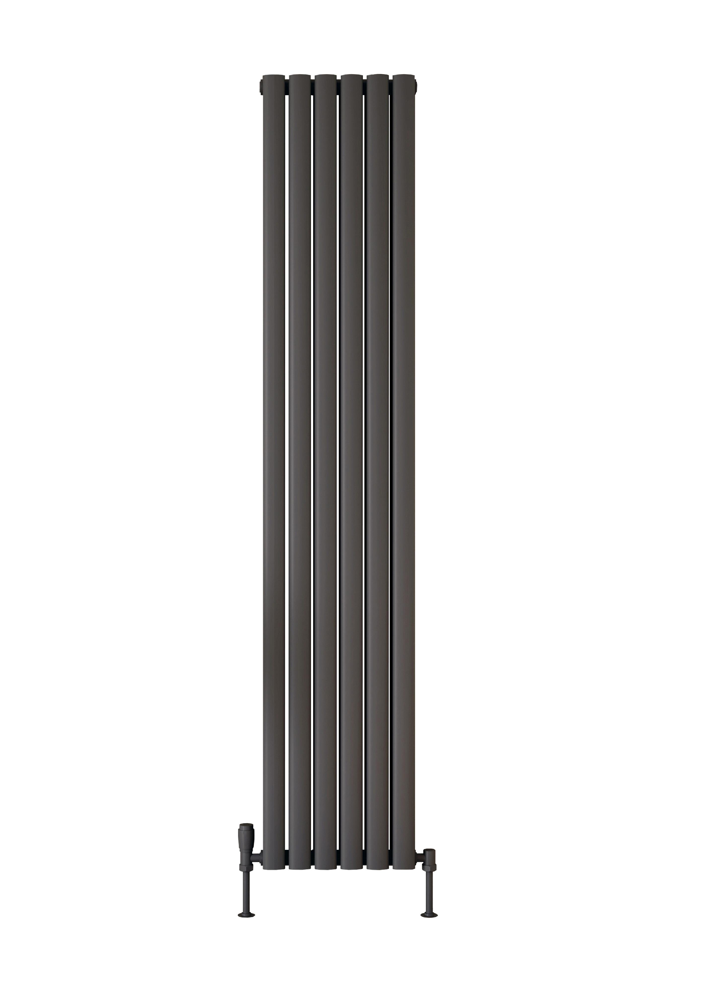 Scudo Apex anthracite steel designer radiator, double panel, 1800mm height, contemporary vertical design