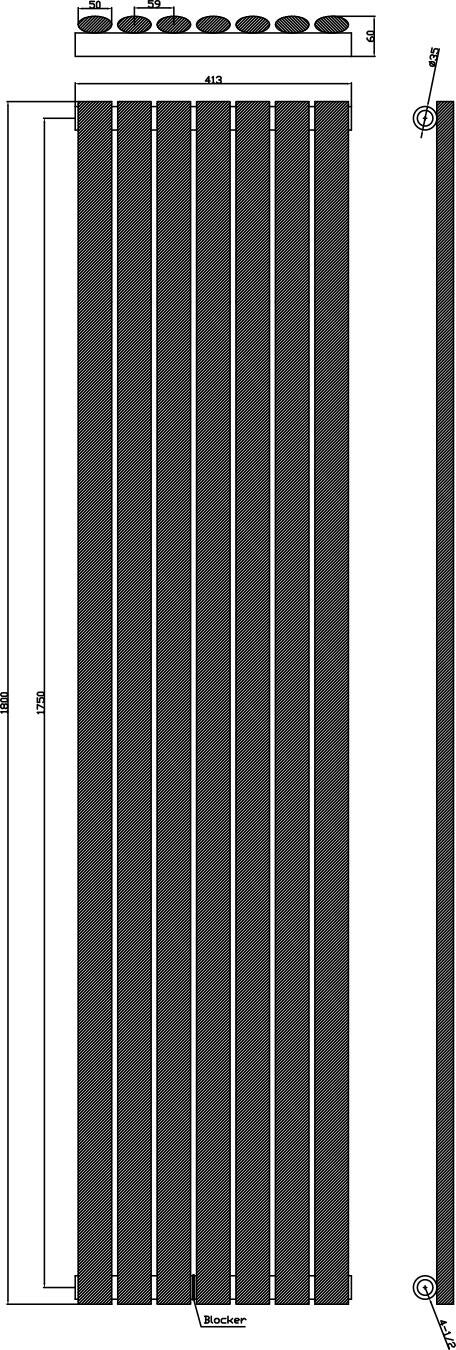 Scudo Apex white designer radiator, single panel, 1800mm height x 413mm width, vertical contemporary design