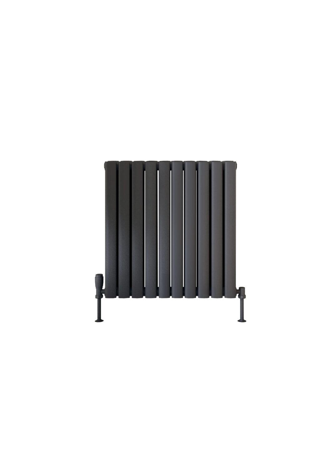 Scudo Apex designer radiator in anthracite finish, double panel, 600mm height x 590mm width