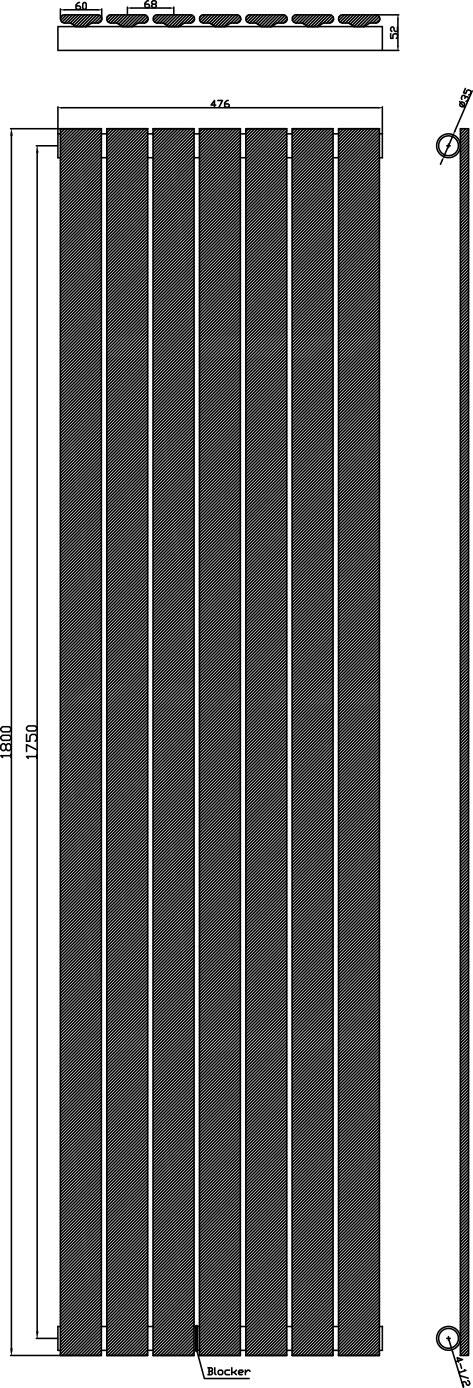 Scudo Bravo designer radiator, anthracite finish, single panel vertical, 1800mm x 476mm