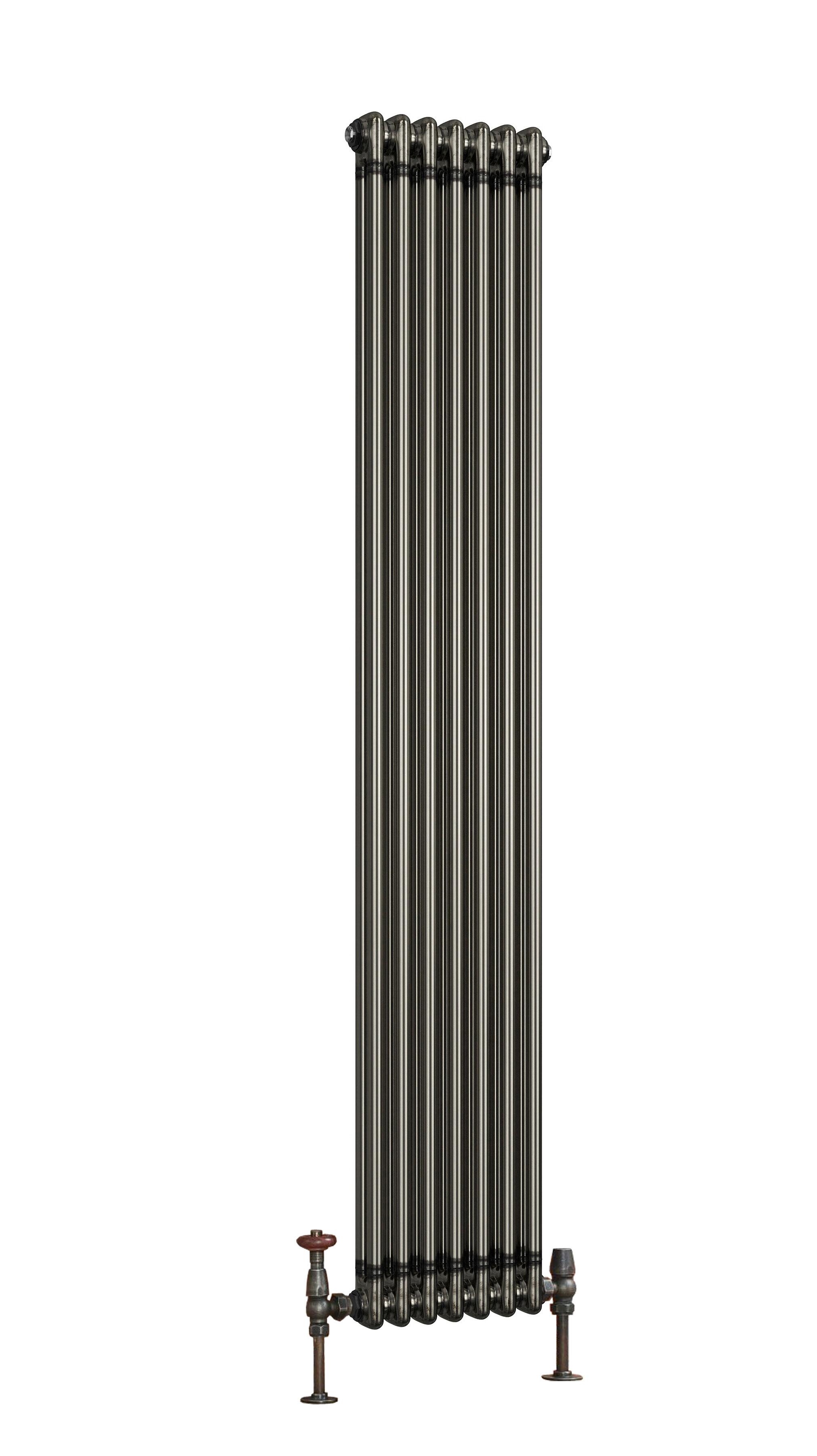Scudo Column designer radiator in raw metal finish, vertical 2-column design, 1800mm height