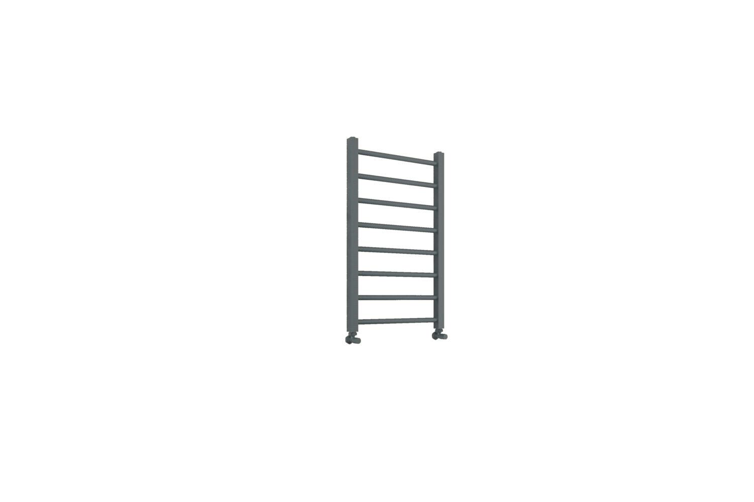 Scudo Vibe gunmetal steel towel warmer, vertical rail design, 800mm x 500mm