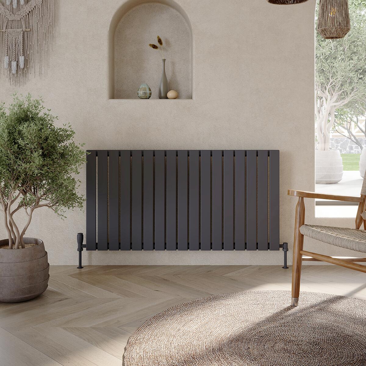 Scudo Apex white designer radiator, single panel, 600mm height x 944mm width