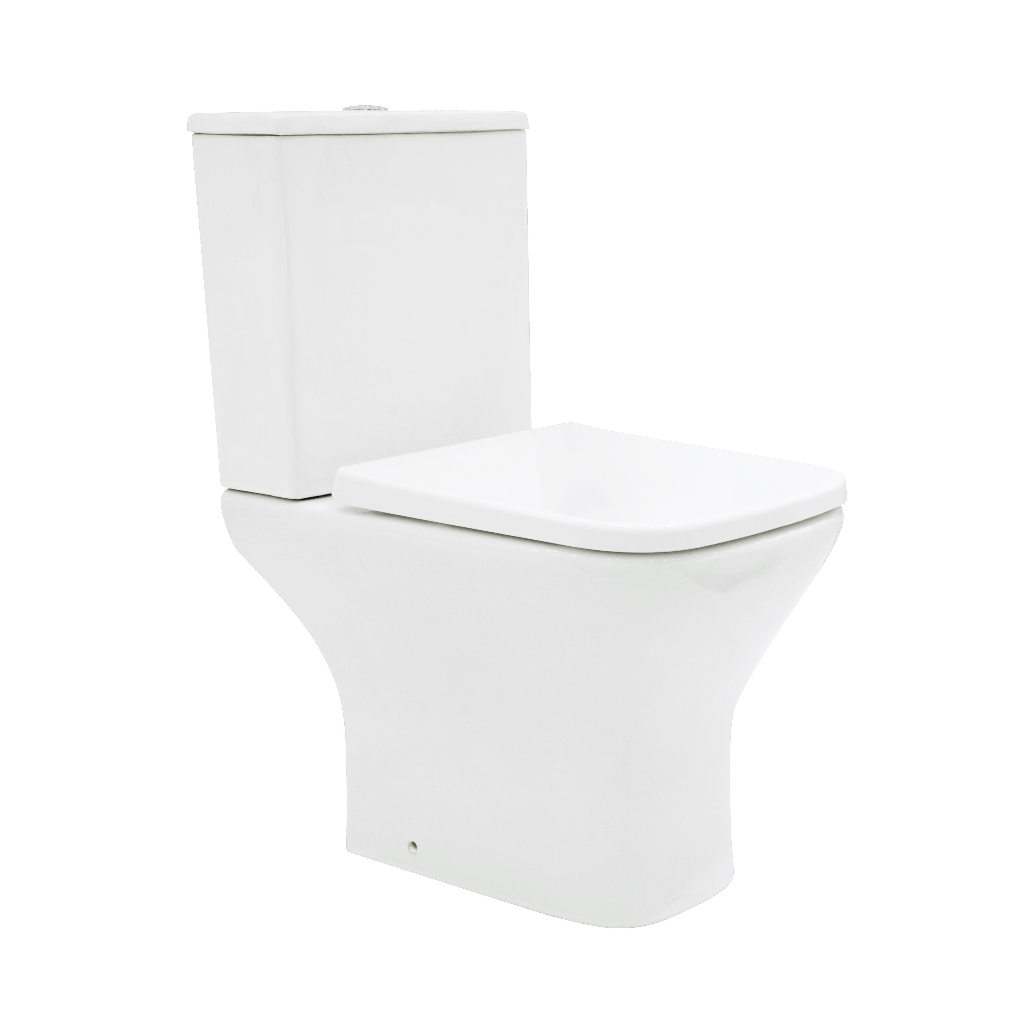 Scudo Porto white ceramic rimless WC toilet pan with soft square design and included seat