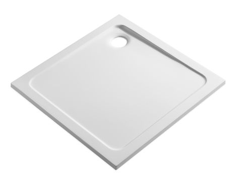Scudo Eco-Stone white resin gel coat square shower tray, 700x700mm with 30mm height