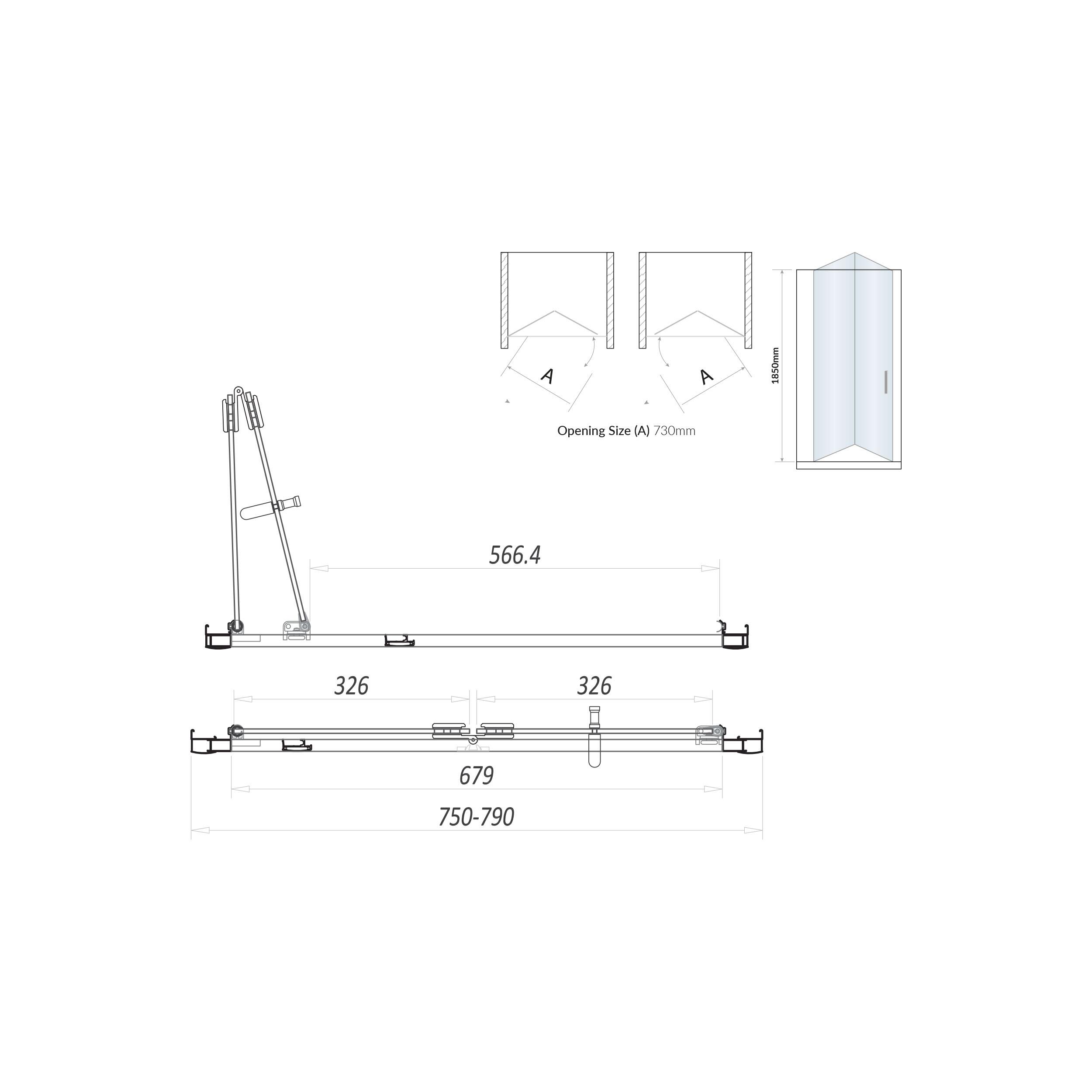 Scudo S6 800mm bifold semi-frameless shower door with clear glass and chrome frame