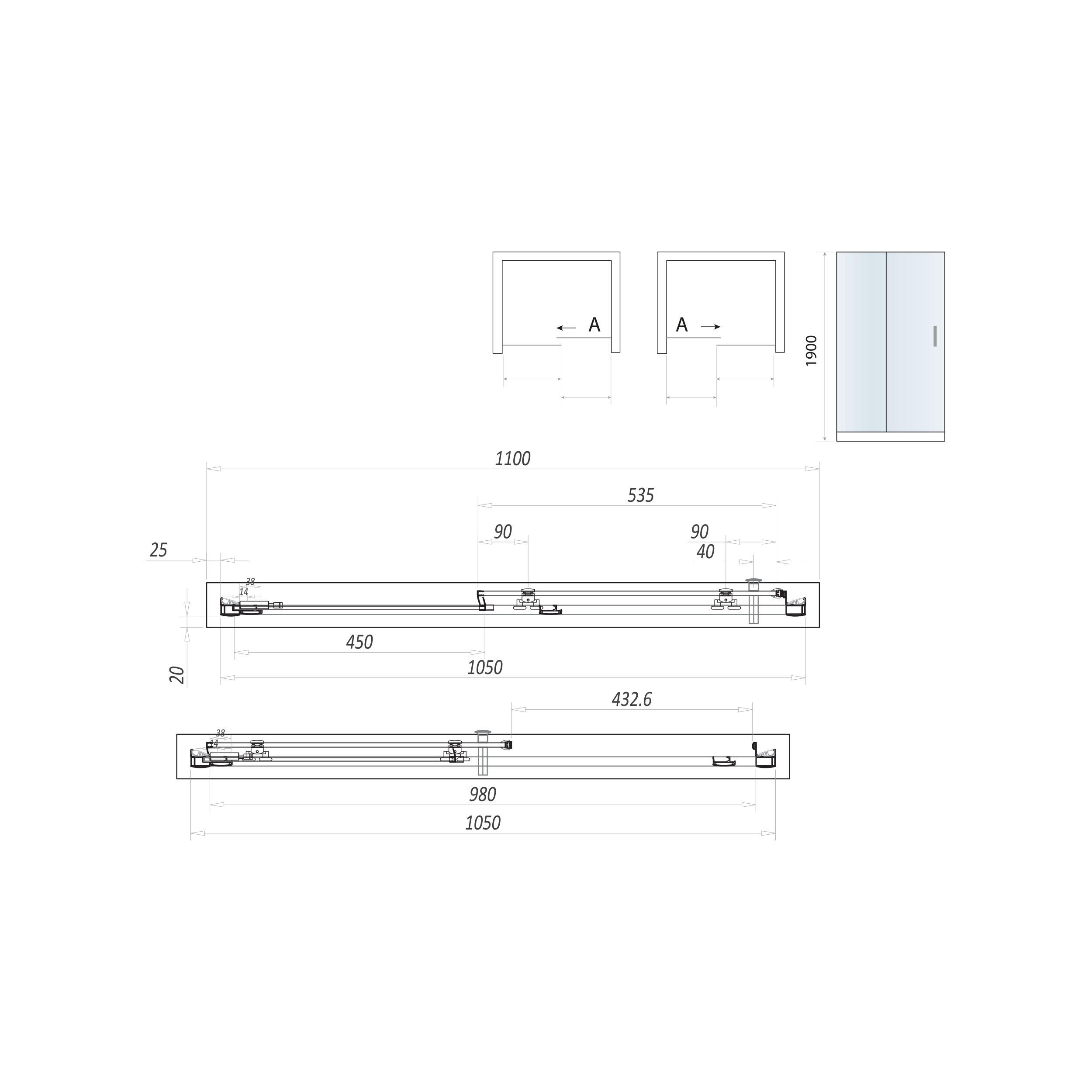 Scudo S8 1100mm sliding shower door with clear glass and chrome frame