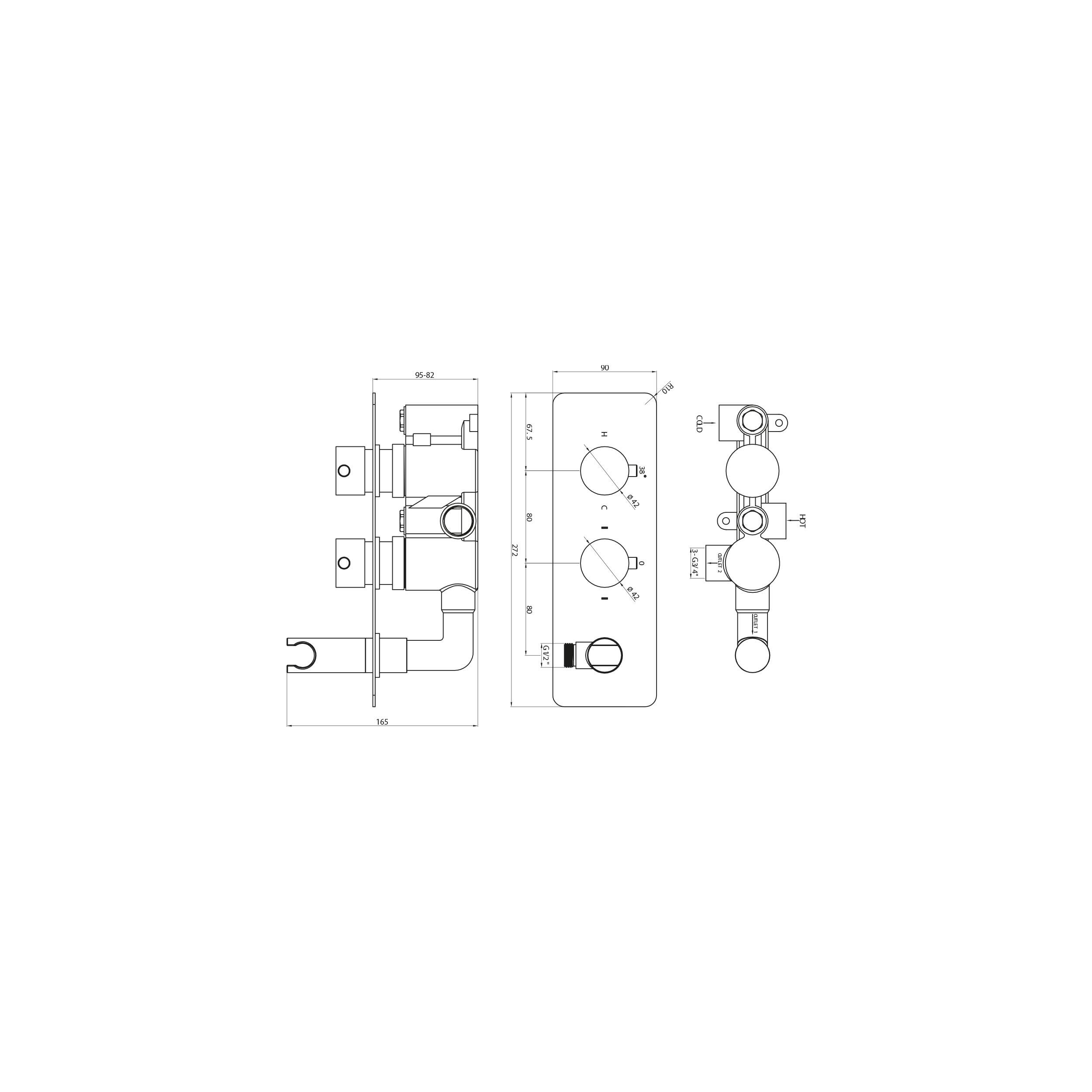 Scudo Round Concealed Shower Valve with Diverter in Brass and Chrome finish