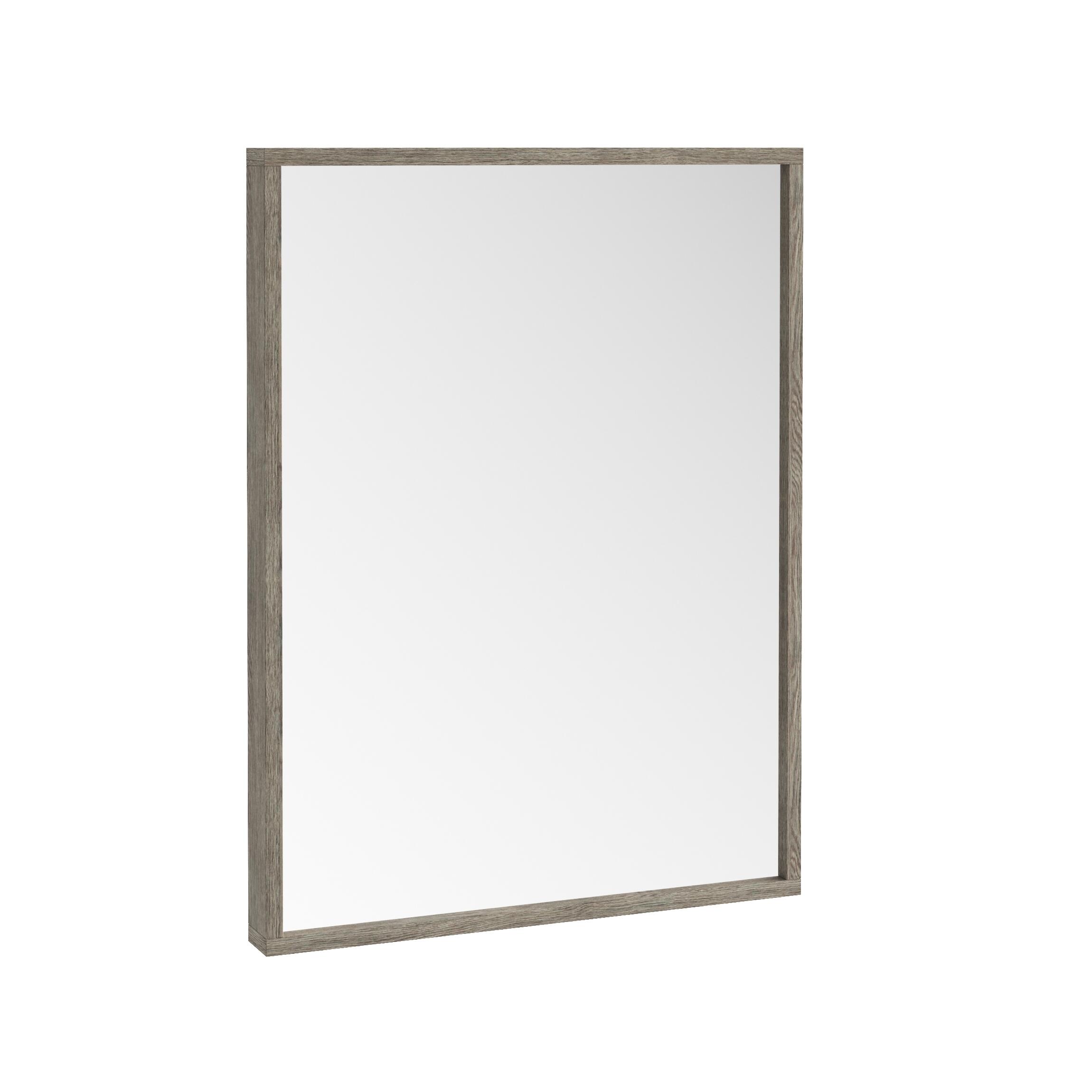 Scudo Ambience rectangular bathroom mirror in Grey Oak, 800mm height by 600mm width, with integrated lighting.