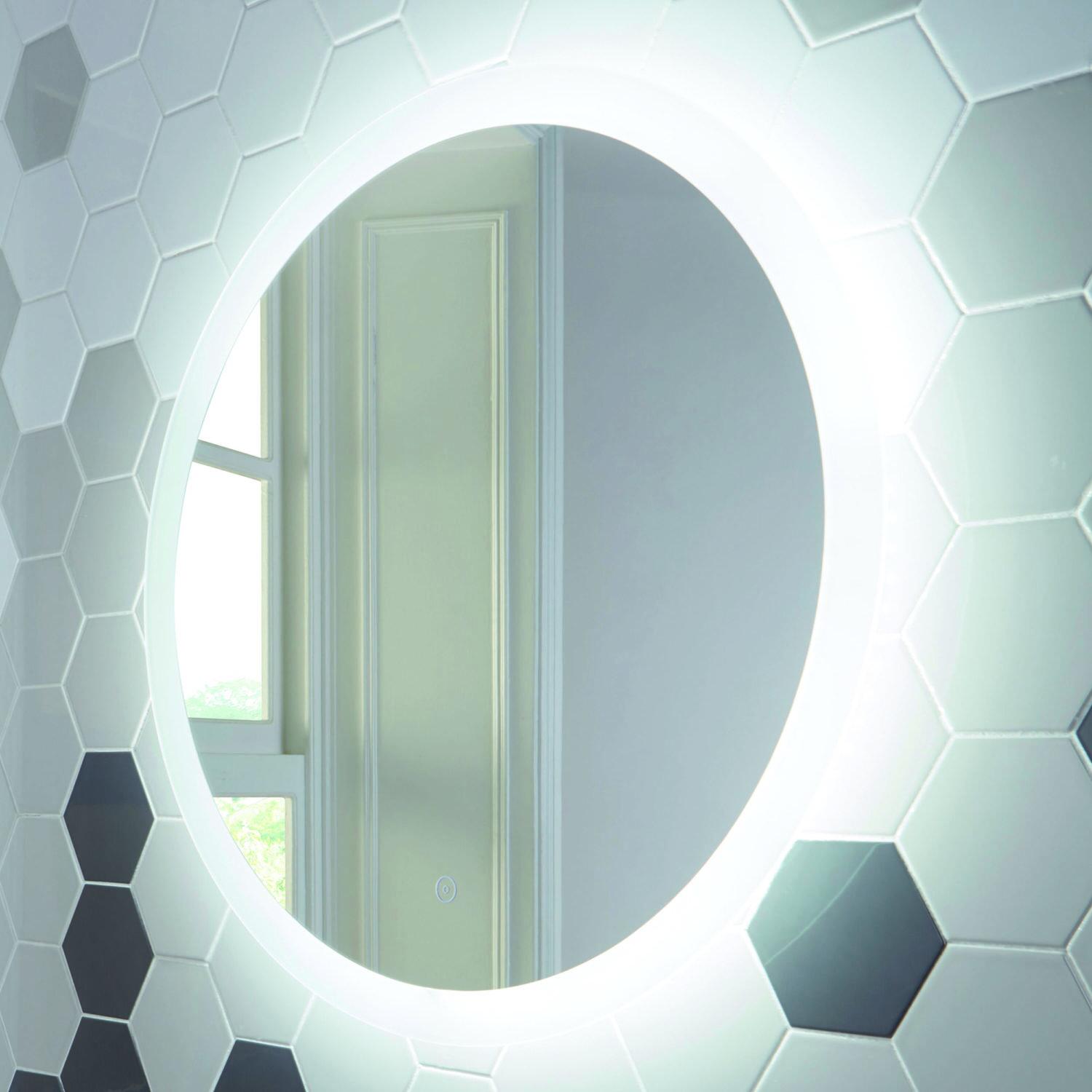 Scudo Lunar 600mm round LED mirror with demister pad, glass and steel