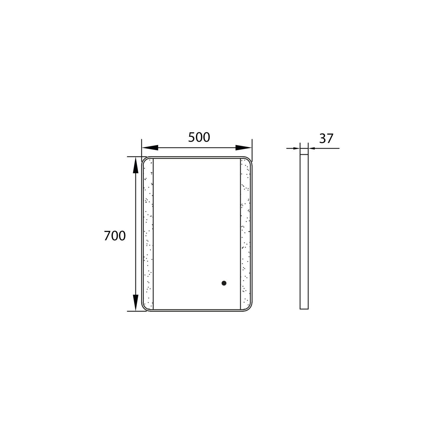 Scudo Mono 500x700mm soft square LED mirror with Matt Black frame and integrated lighting