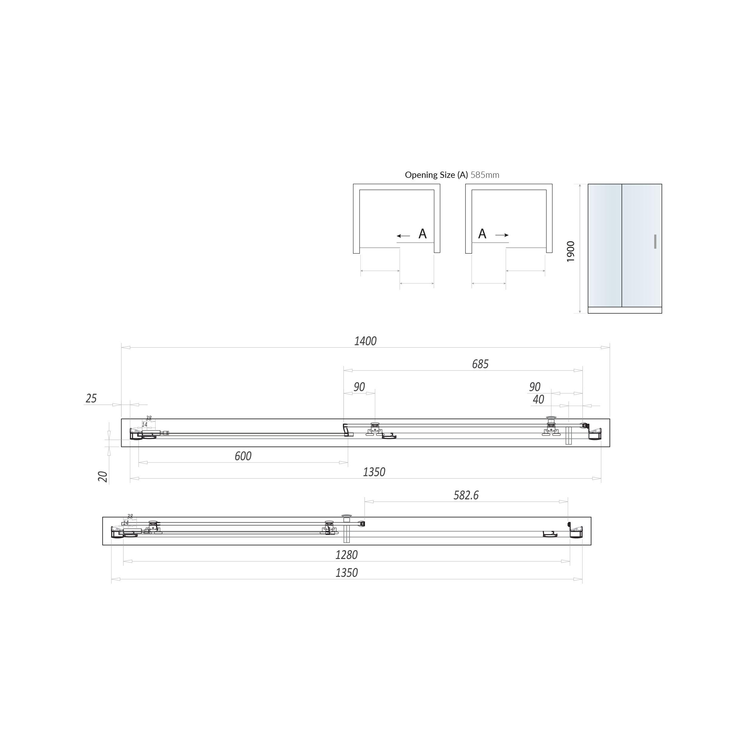 Scudo S8 1400mm sliding shower door with clear glass and chrome frame