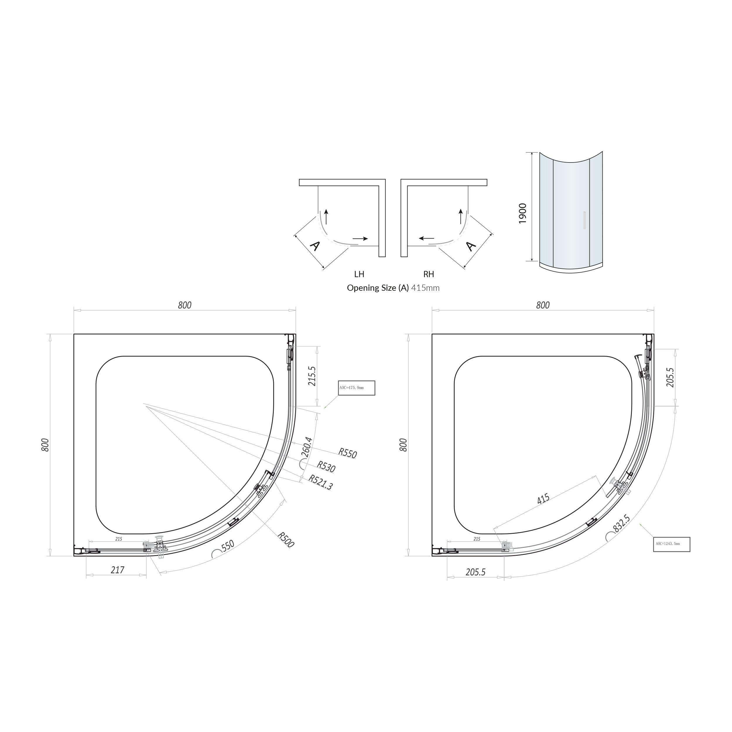 Scudo I8 Single Door Quad Shower Door 800mm x 1900mm with clear glass and chrome frame