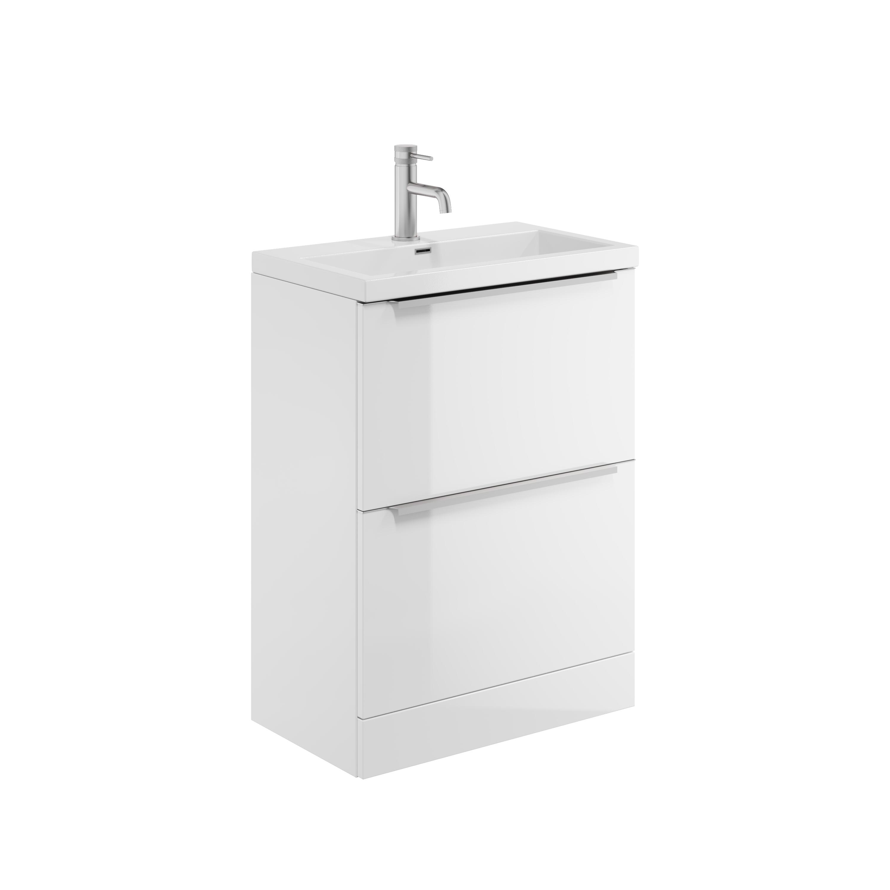 Scudo Muro PLUS 630mm freestanding basin unit, gloss white MFC with two soft-close drawers