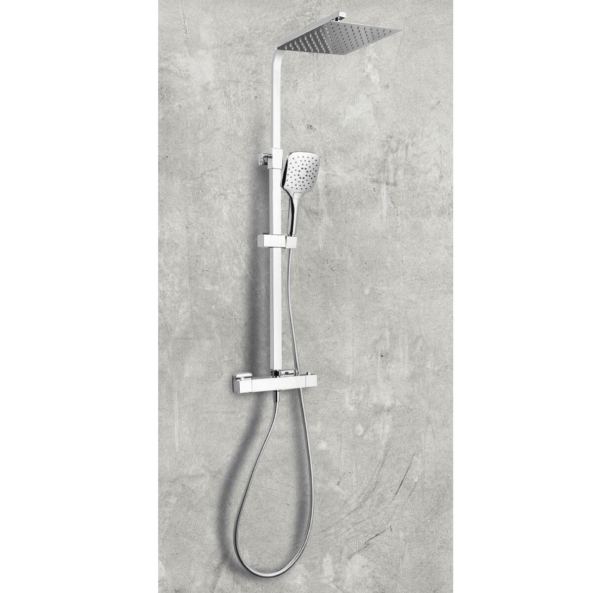 Scudo Helier square cool touch round bar shower valve with adjustable rigid riser in chrome