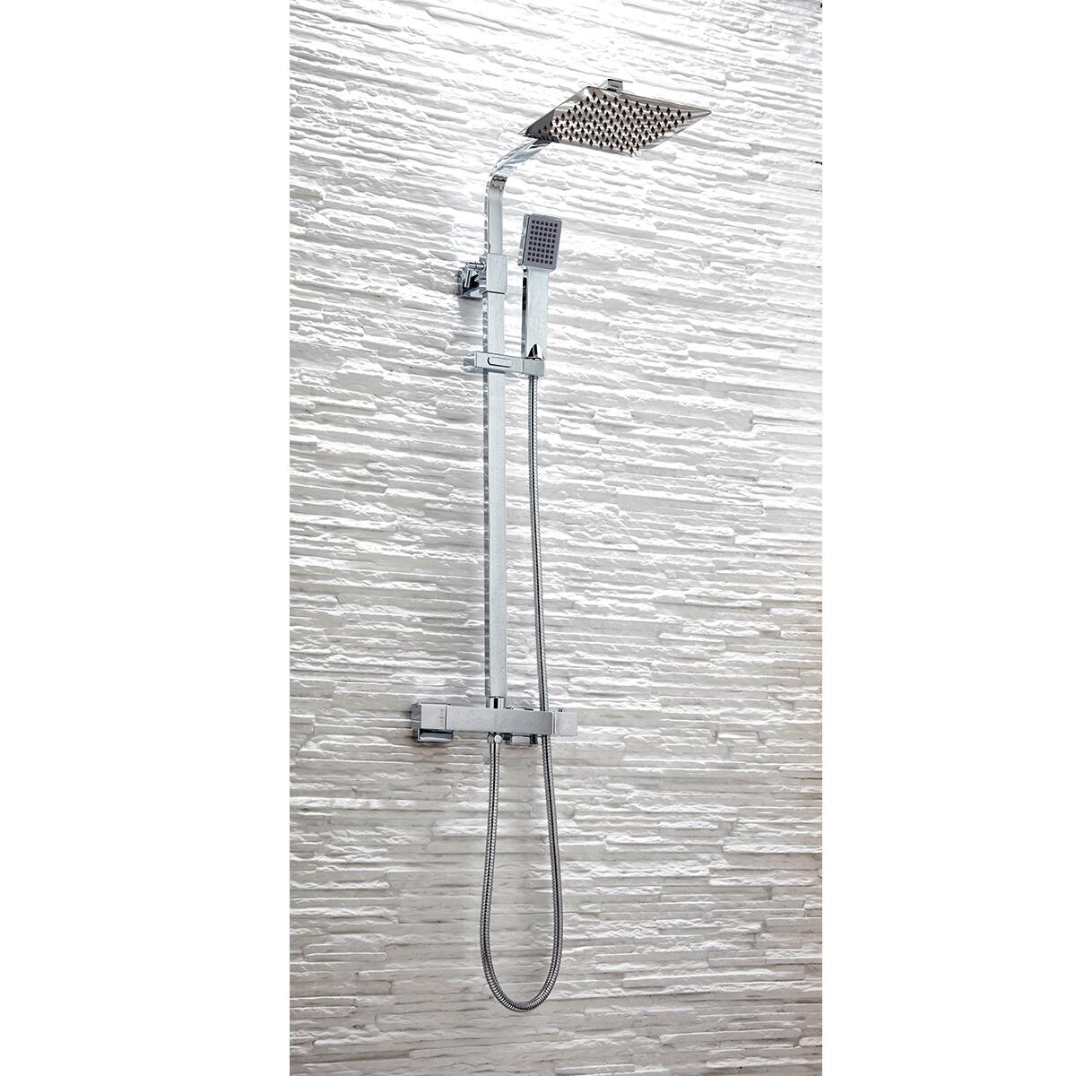 Scudo Elliot square thermostatic riser shower set in chrome with exposed valve