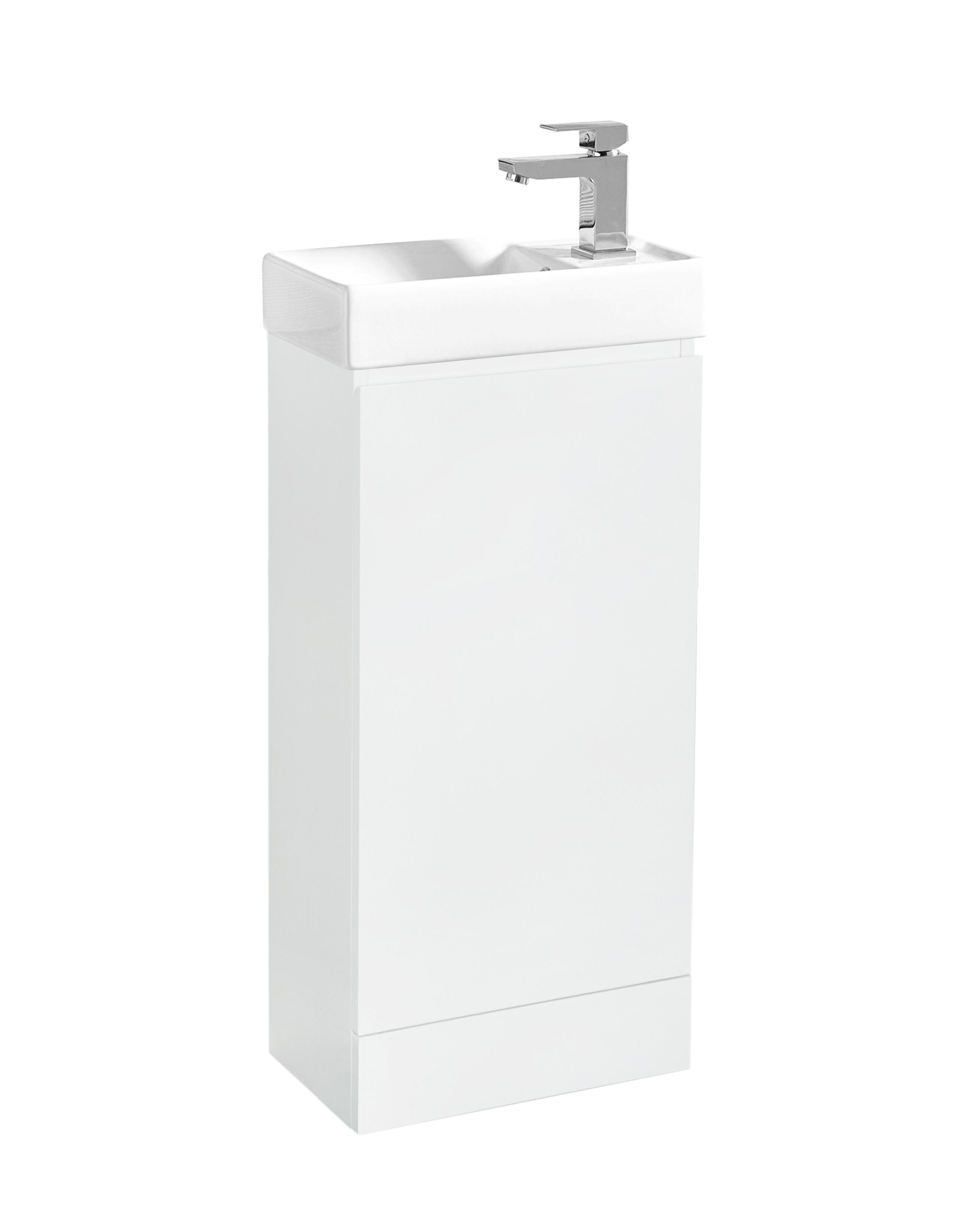Scudo Waterguard floorstanding cloakroom unit, 420mm, Gloss White PVC, integrated basin