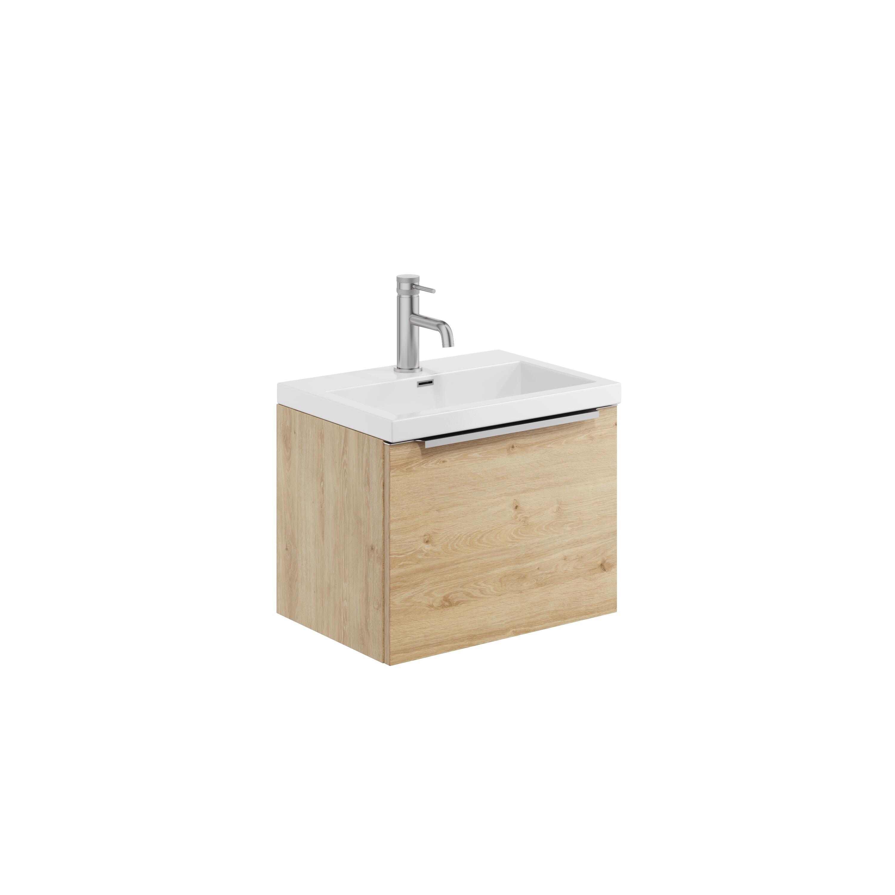 Scudo Muro PLUS wall hung vanity unit in Davos Oak wood effect finish, 600mm wide contemporary bathroom furniture
