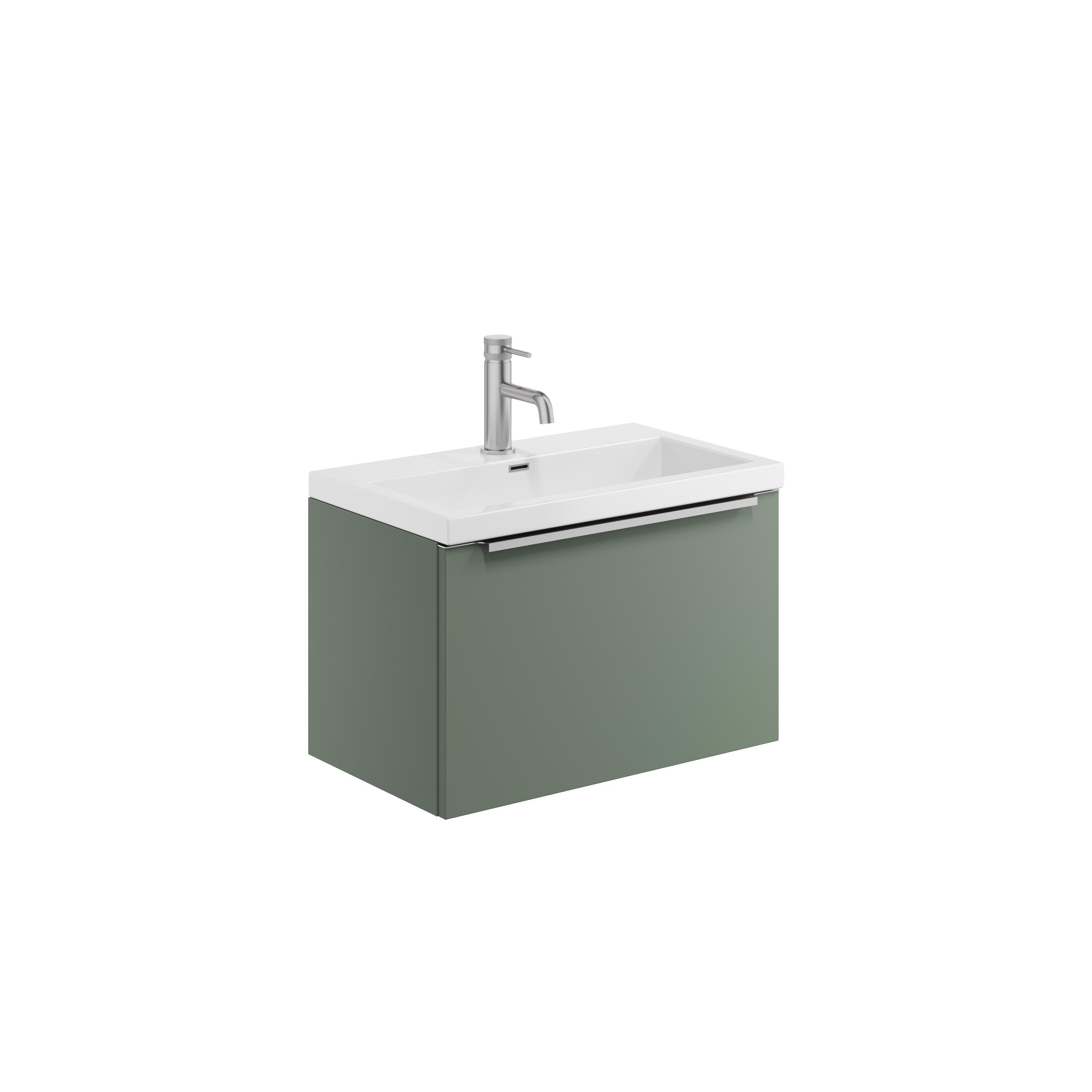 Scudo Muro PLUS wall hung vanity unit in Reed Green finish, 455mm wide, contemporary style with chrome handles