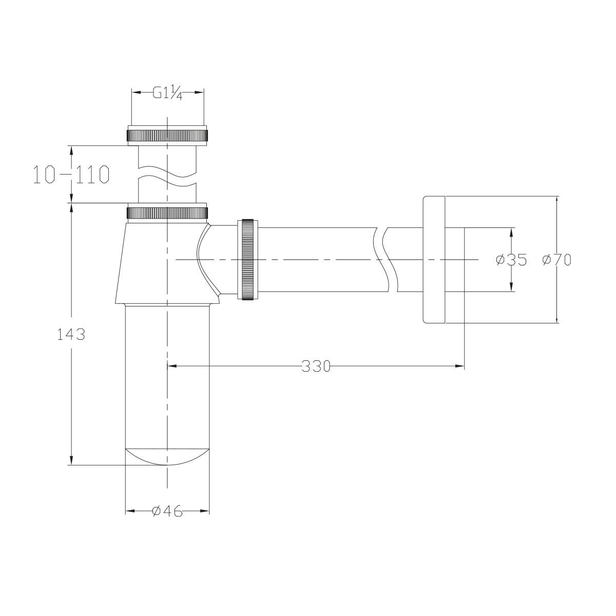 Scudo Round Bottle Trap, polished chrome finish, for basin waste system