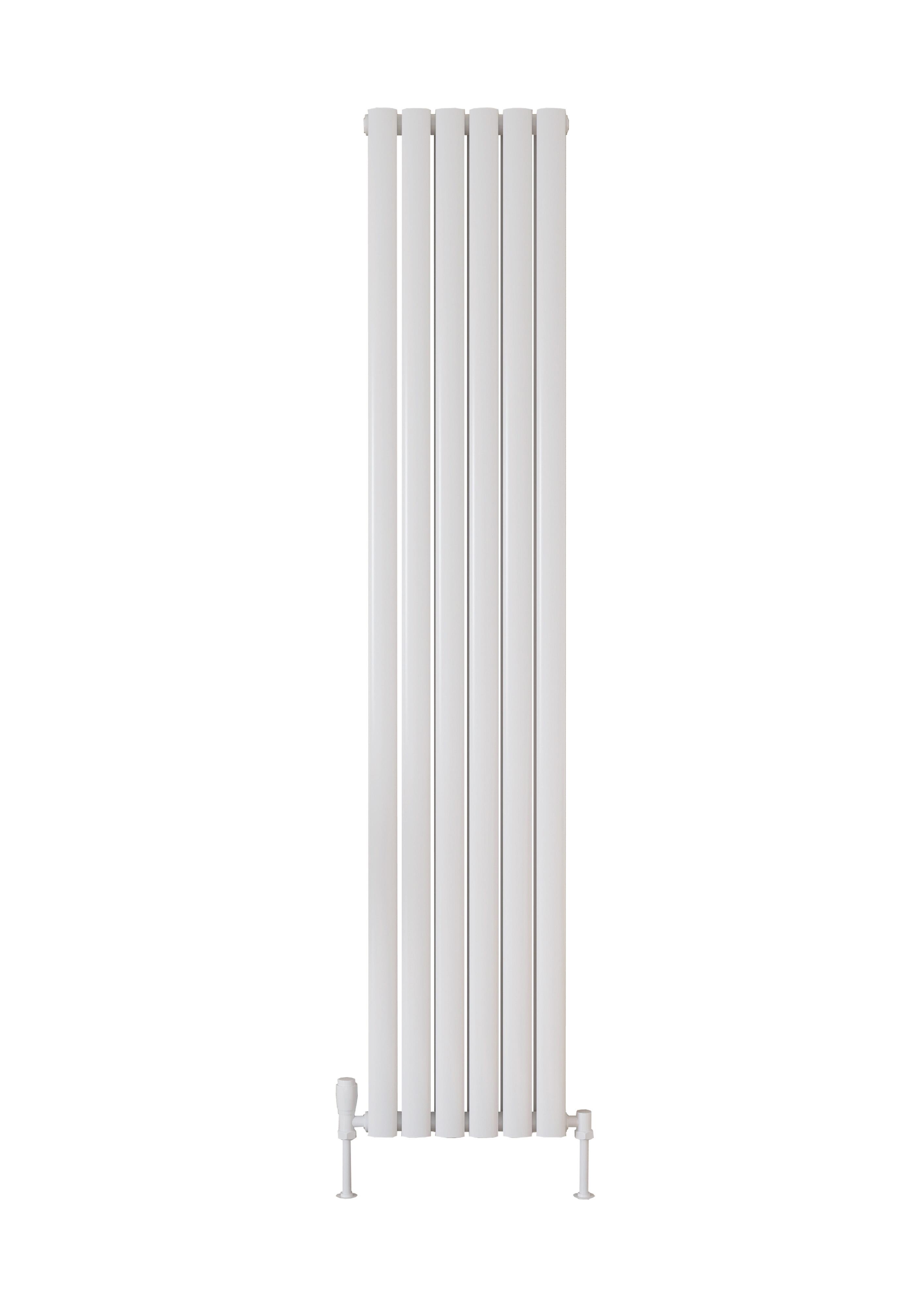 Scudo Apex white steel designer radiator, double panel, 1800mm height, vertical contemporary design