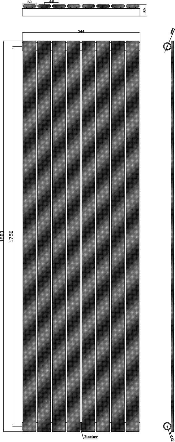 Scudo Bravo anthracite designer radiator, single panel, 1800mm height x 544mm width, vertical mounting