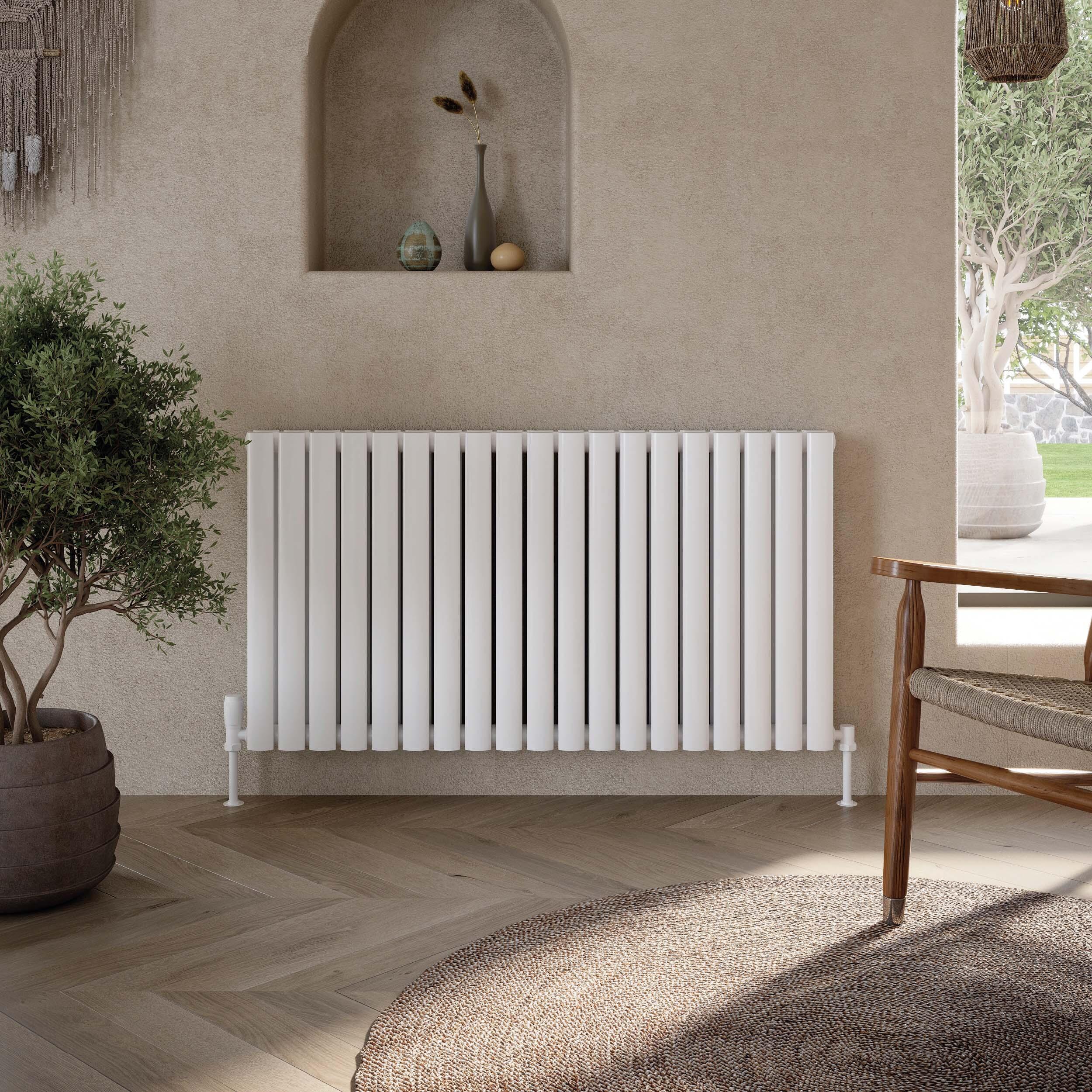 Scudo Apex white designer radiator, double panel, 600mm x 767mm dimensions