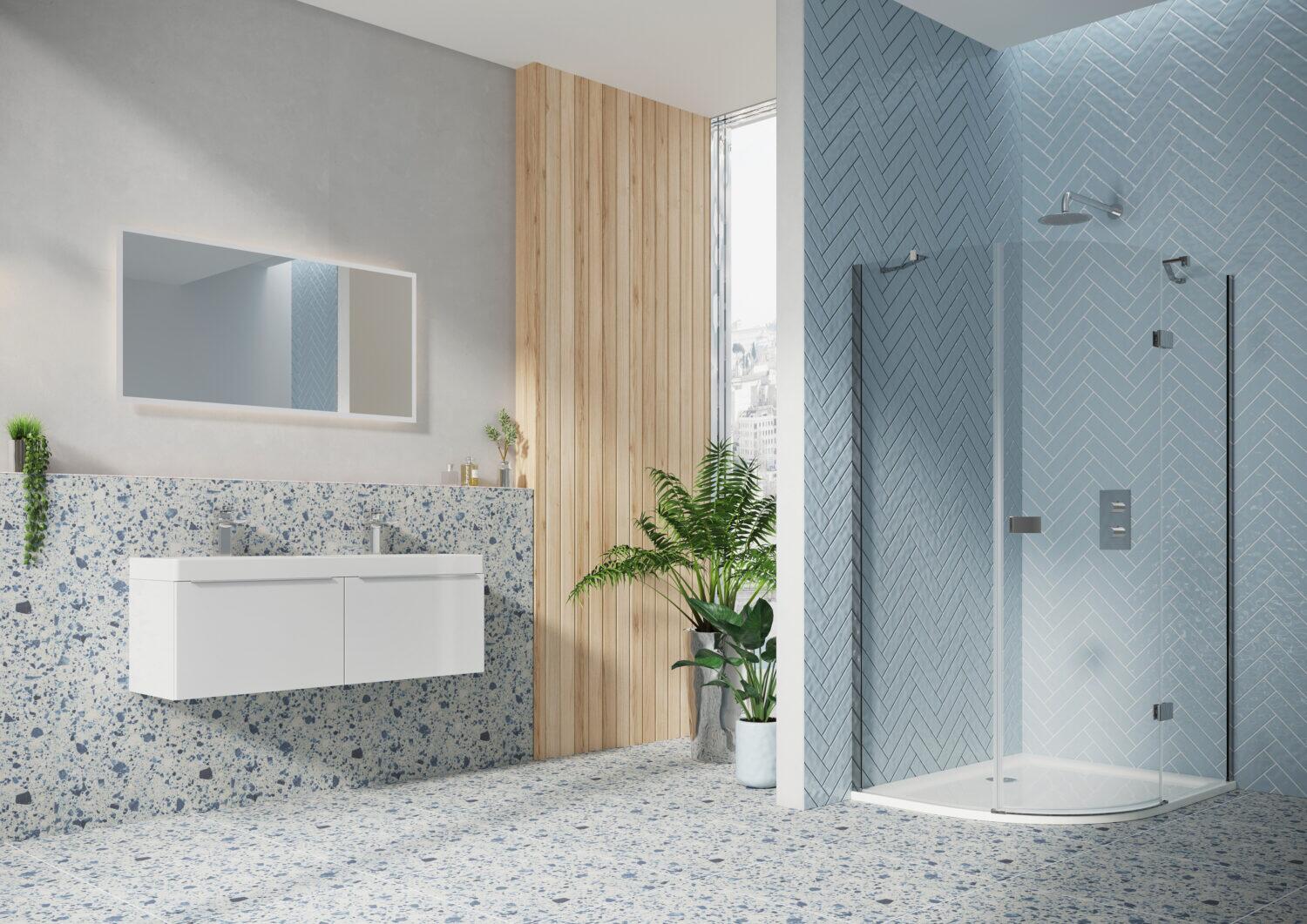 Scudo Dawn Athena 1200x900mm chrome hinged offset quadrant shower enclosure with clear 6mm glass.