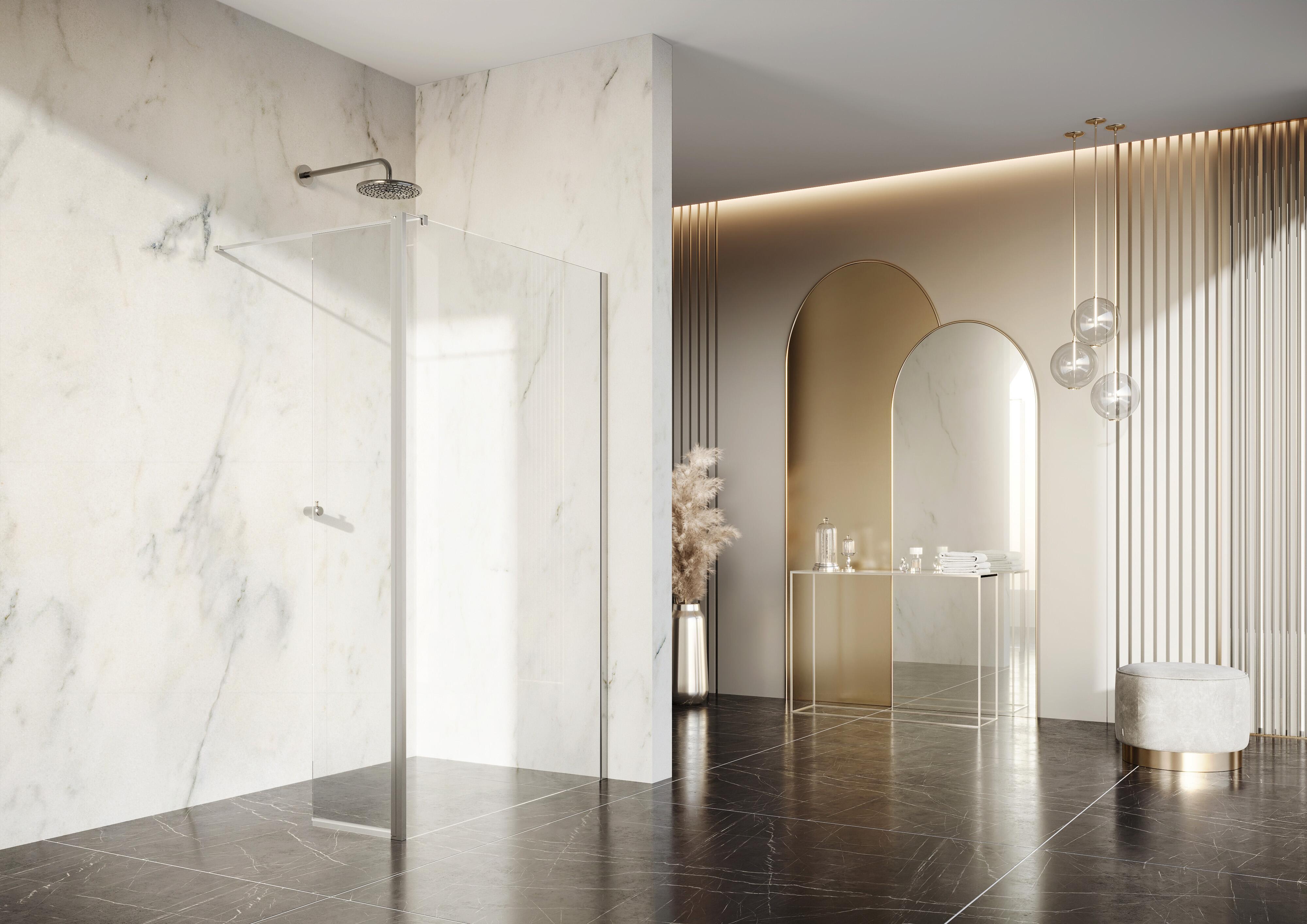 Scudo Swivel Shower Panel, clear glass, 1950mm height, universal handing